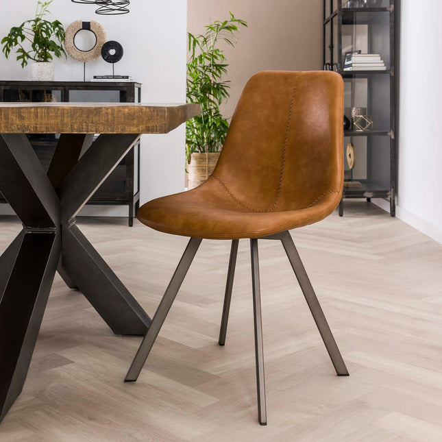 Chair zig-zag plat frame. VPE4  Saddle PU Cowhide Brown