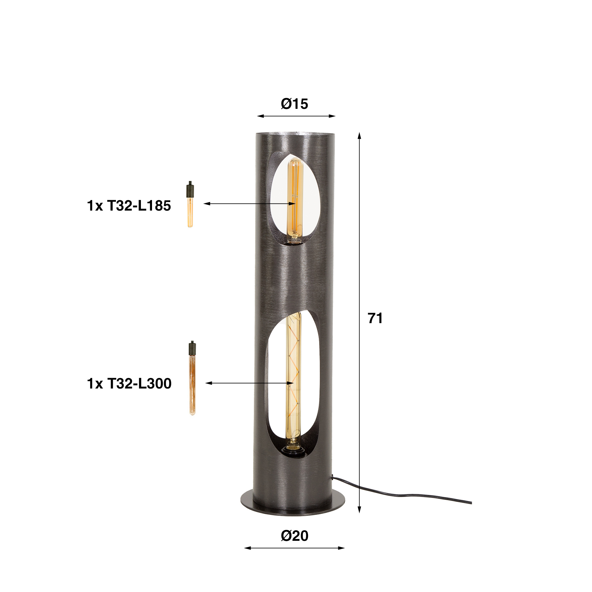 Golvlampa Organic Cylinder 2-light - Svart nickel