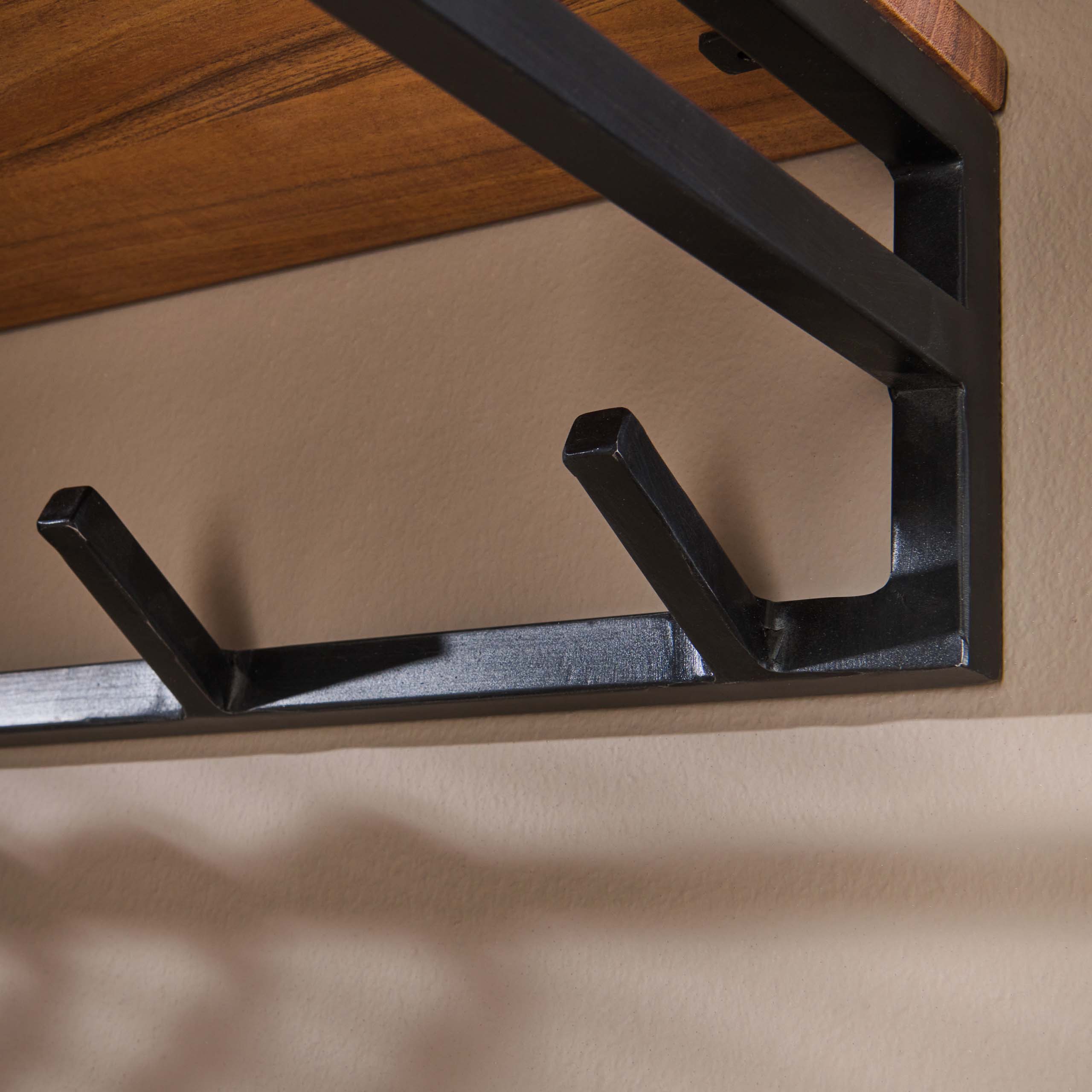 Klädhängare anpassad 6 krokar hatthylla / Solid akacia naturell