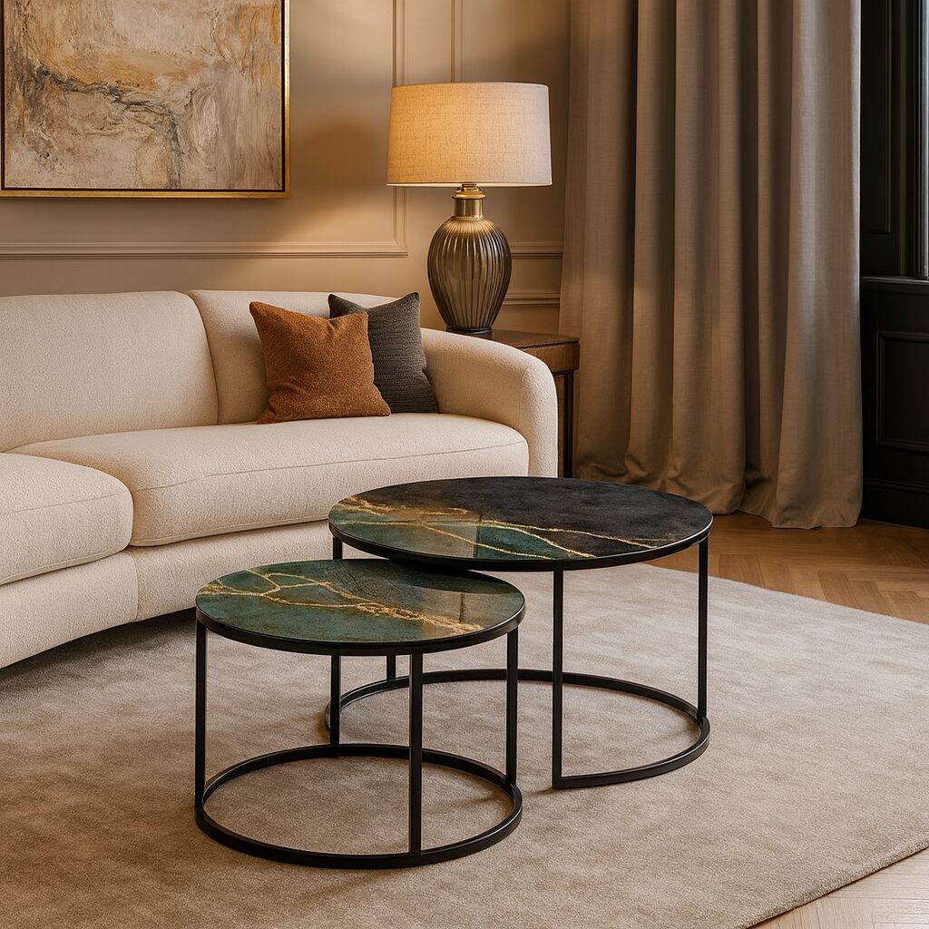 Soffbord Svart - Grön Marmor