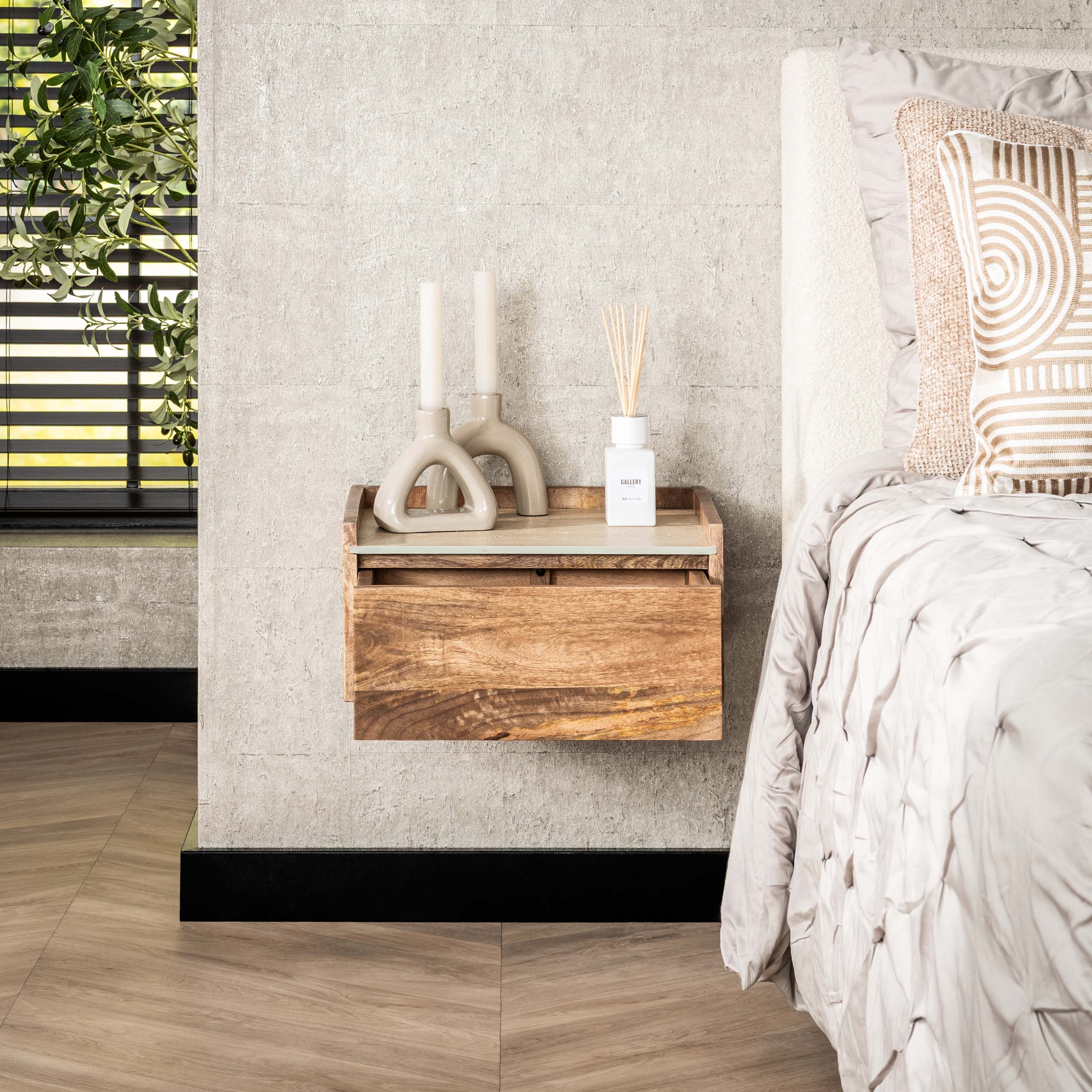 Nuovo flytande sängbord 1 låda - Solid mangosandfärg