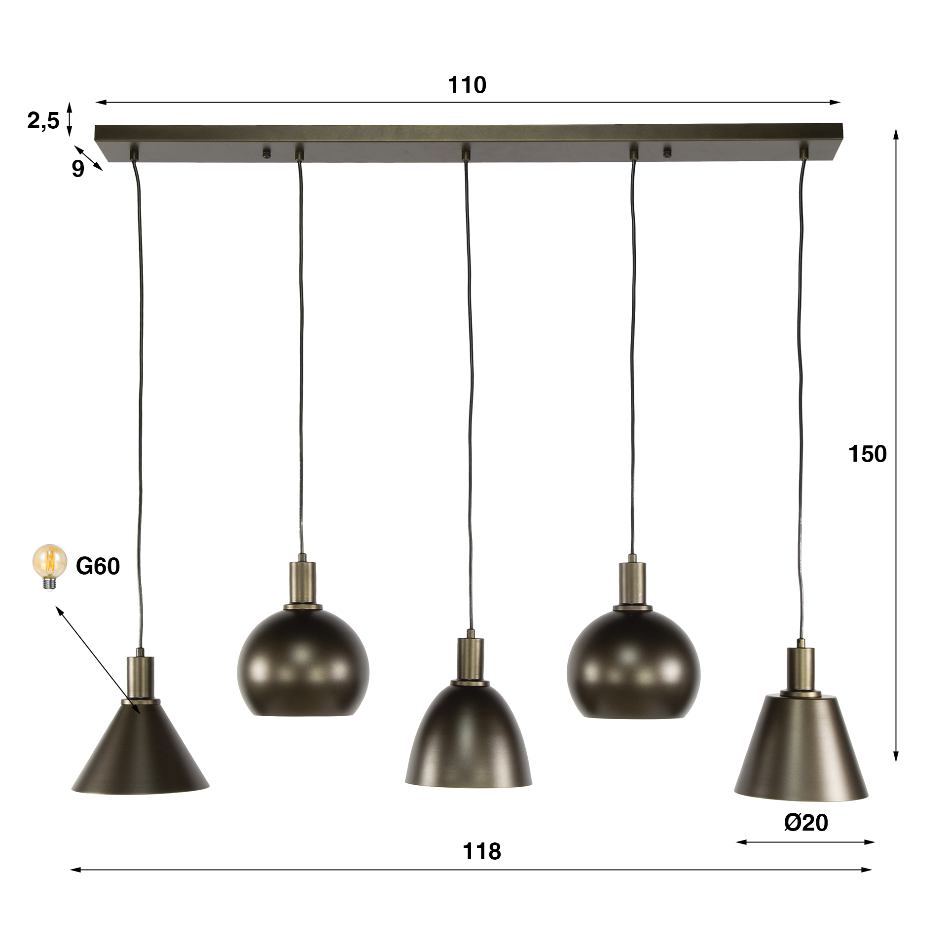 Hänglampa Metallo 5-light - Sienna brun