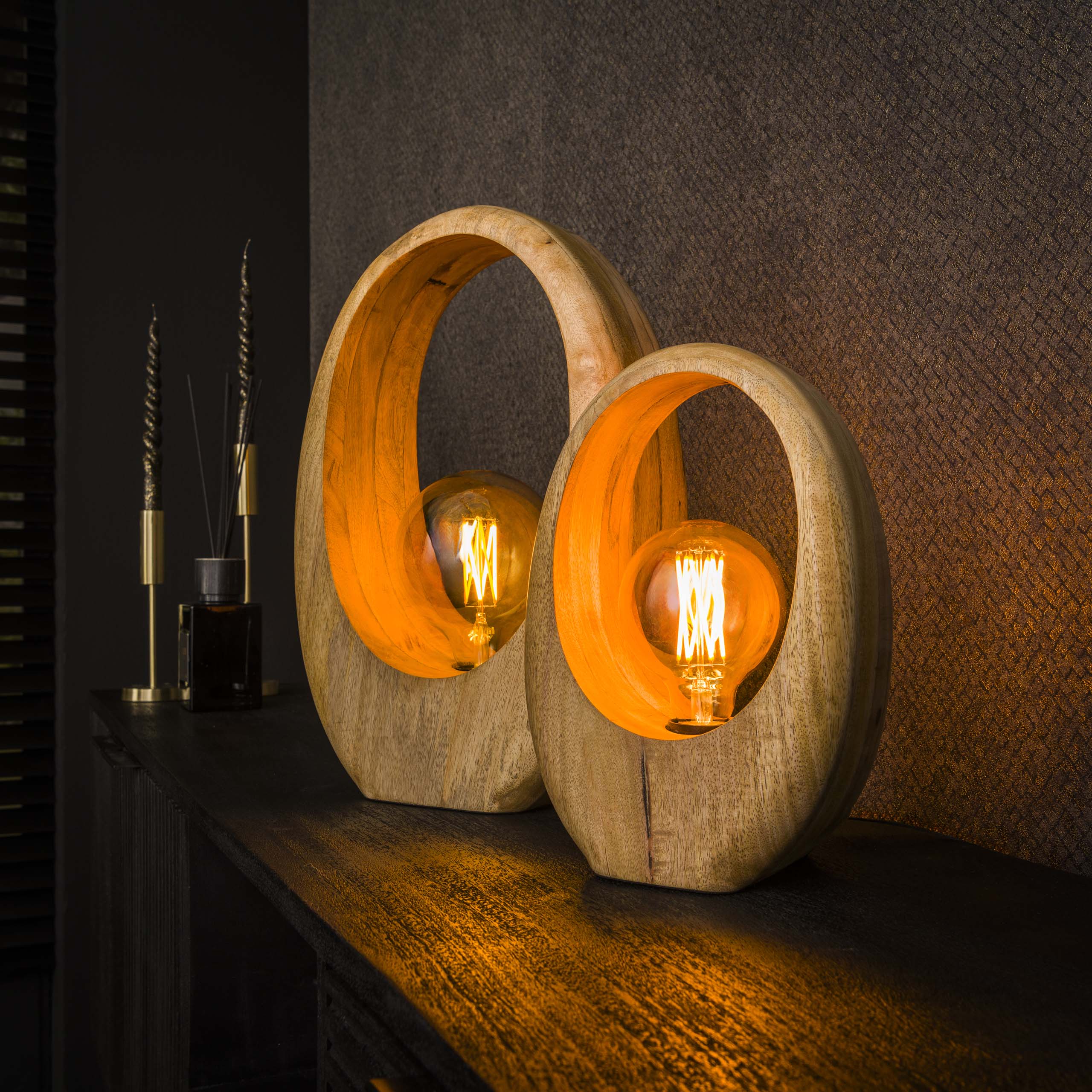 Bordslampa 1L Valvträ / Solid mango naturell