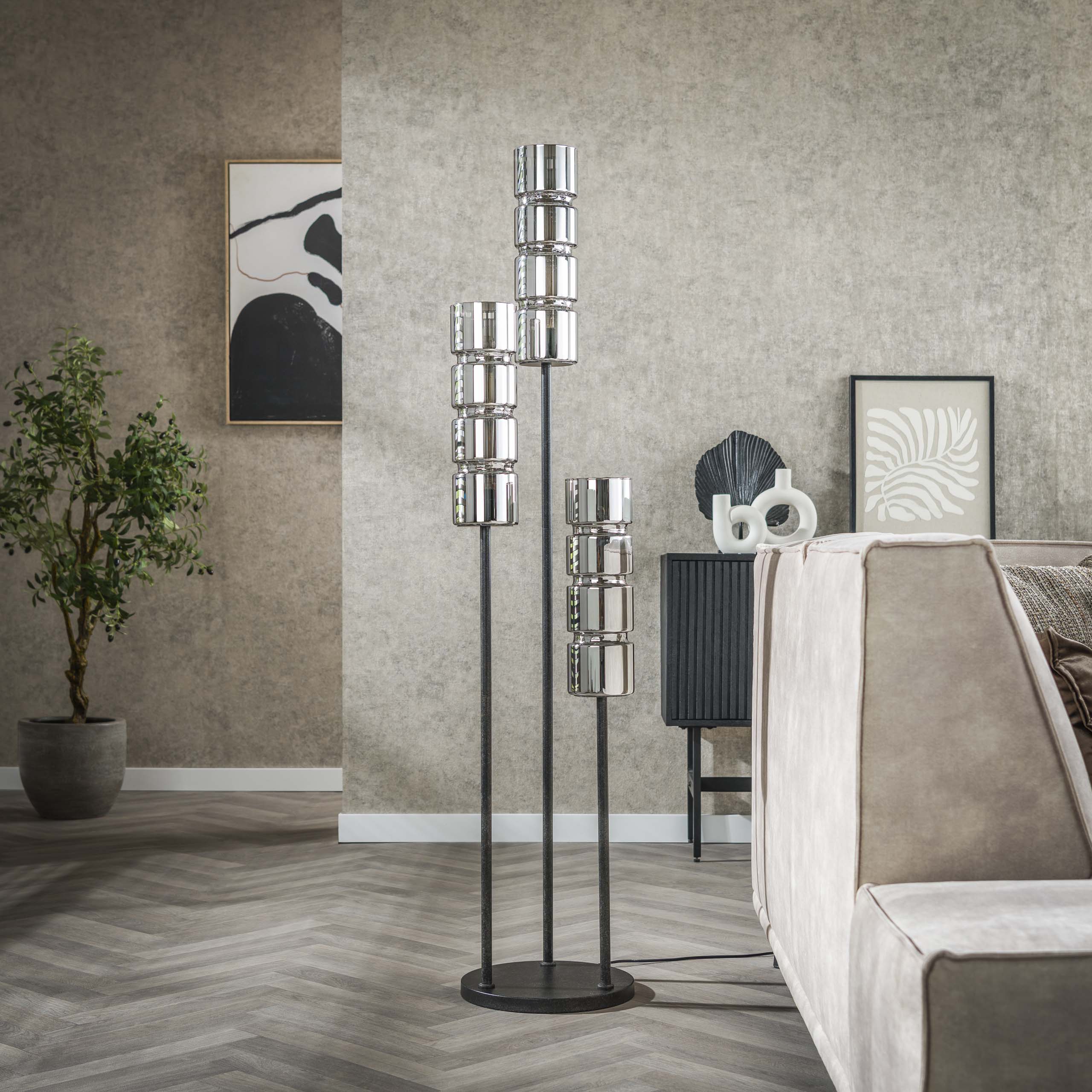 Golvlampa 3L stegcylinderglas / Artic svart