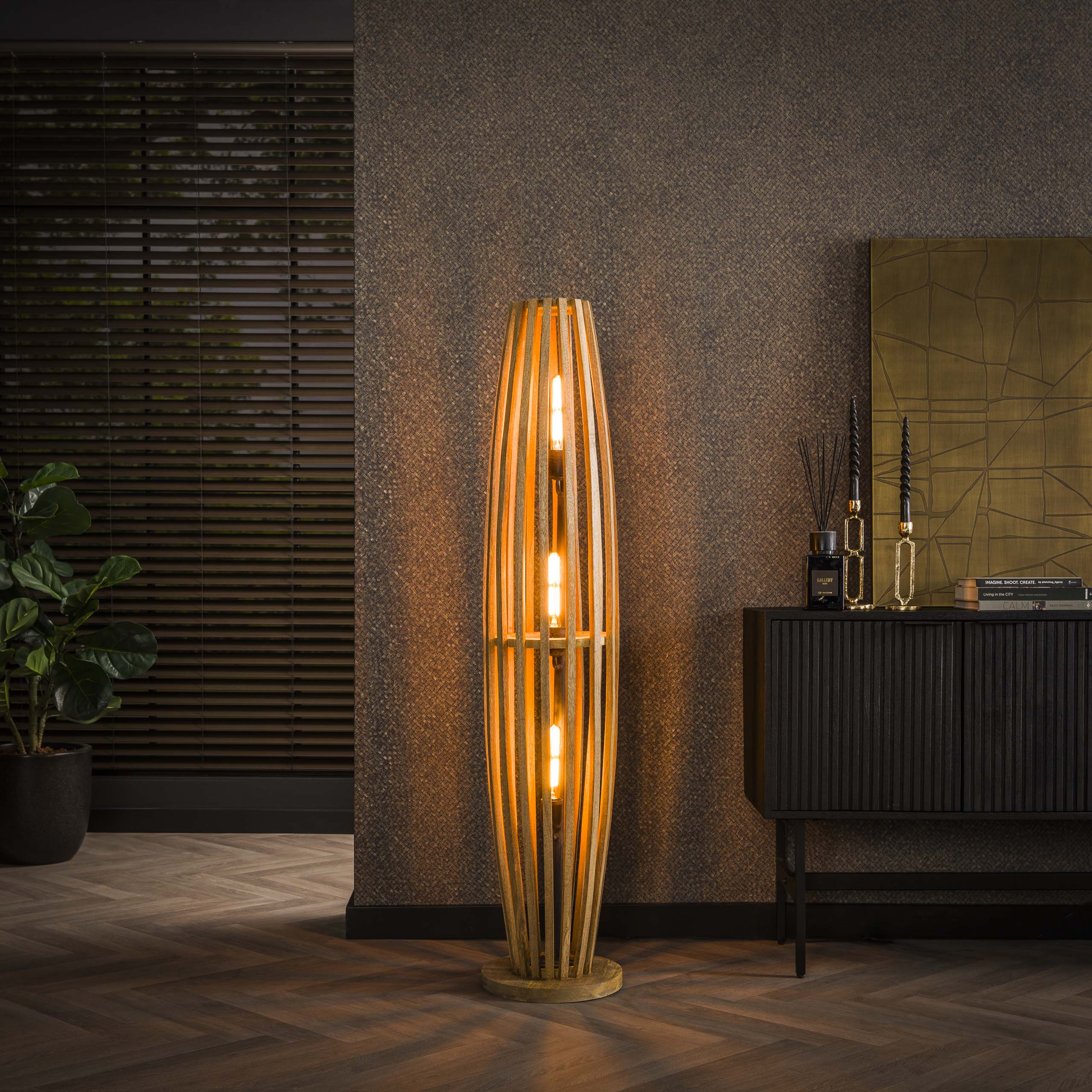 Golvlampa 3L orbit L / Solid mango naturell