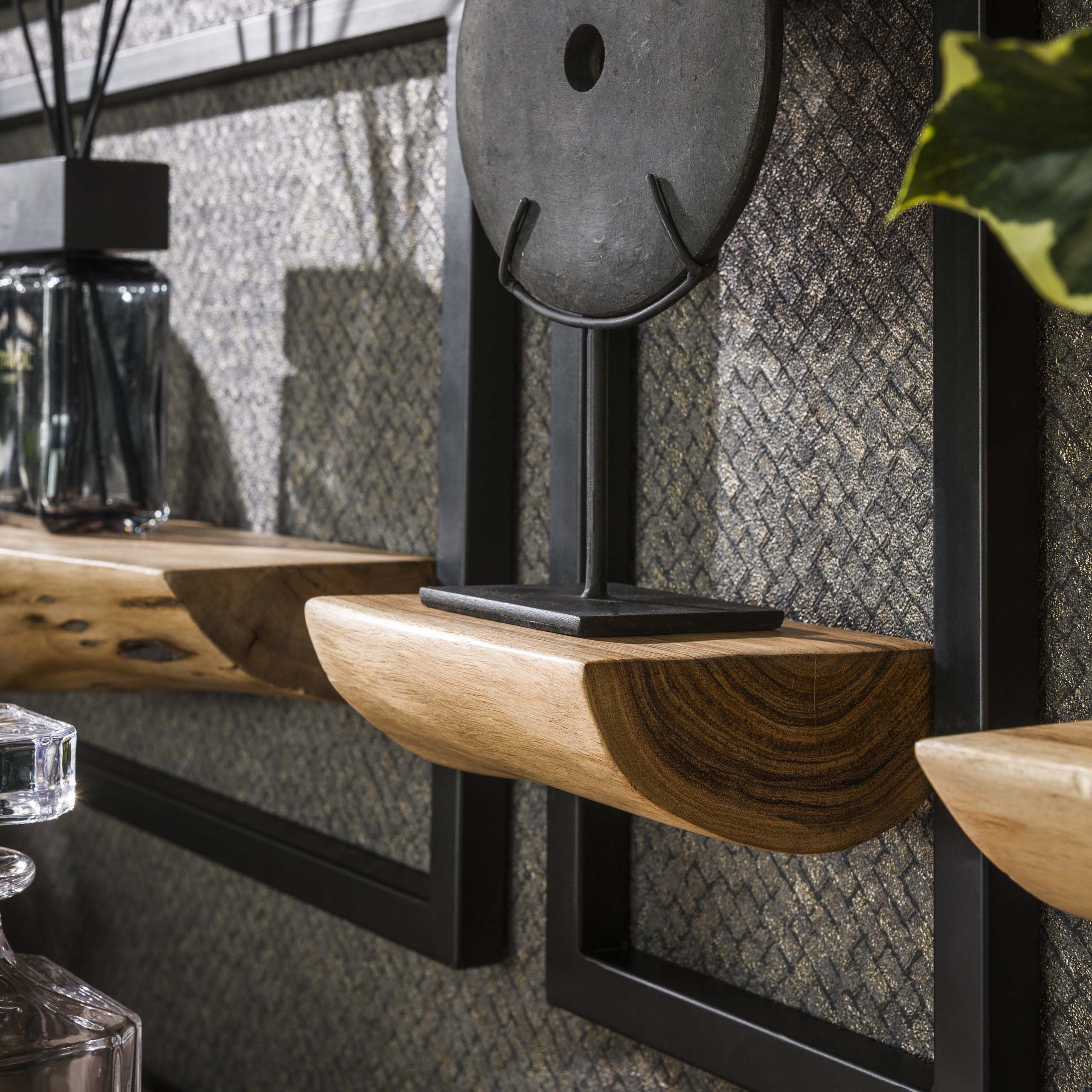 Vägghyllsats/5 kanter / Solid akacia natur