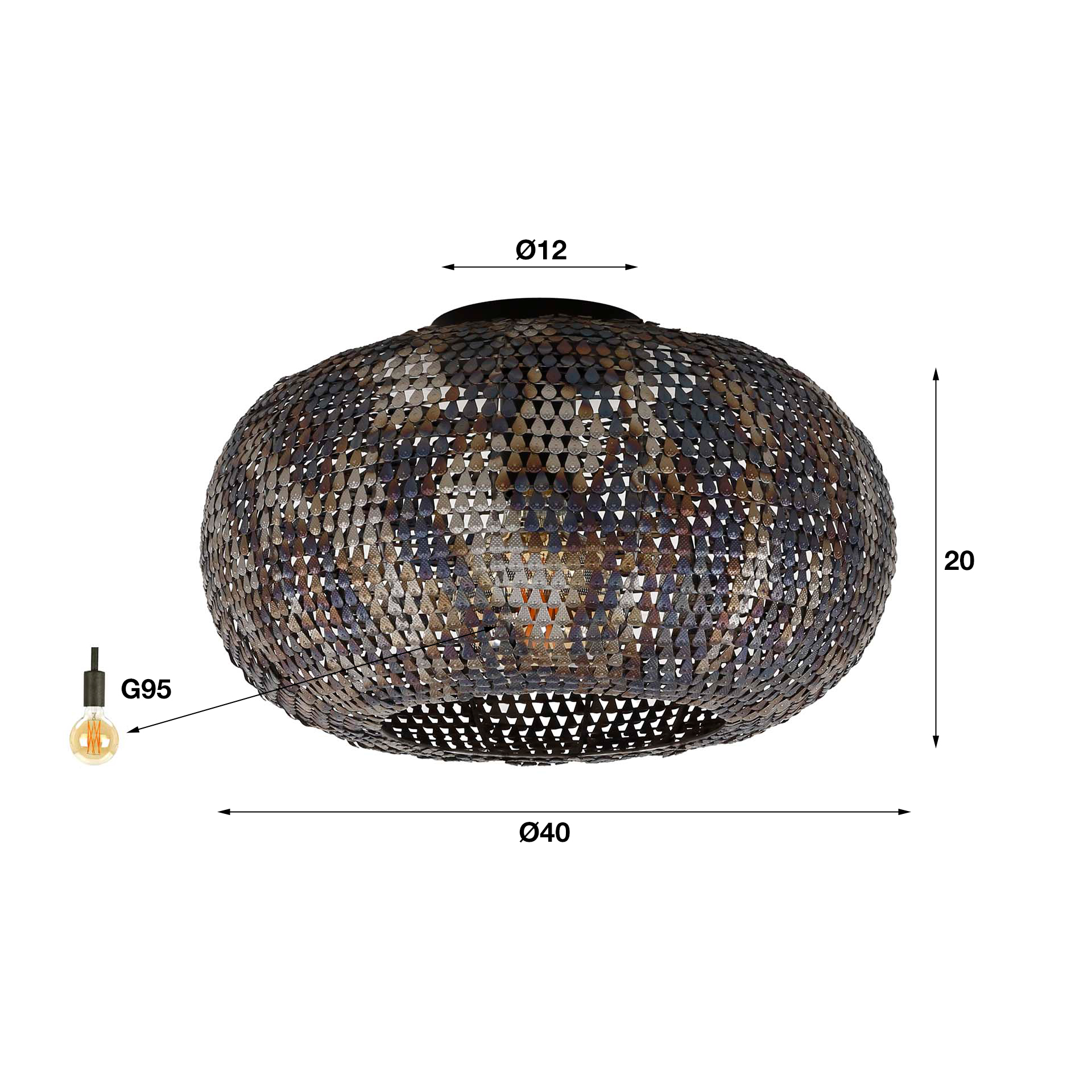 Taklampa Ø40 pansar / Svart brun