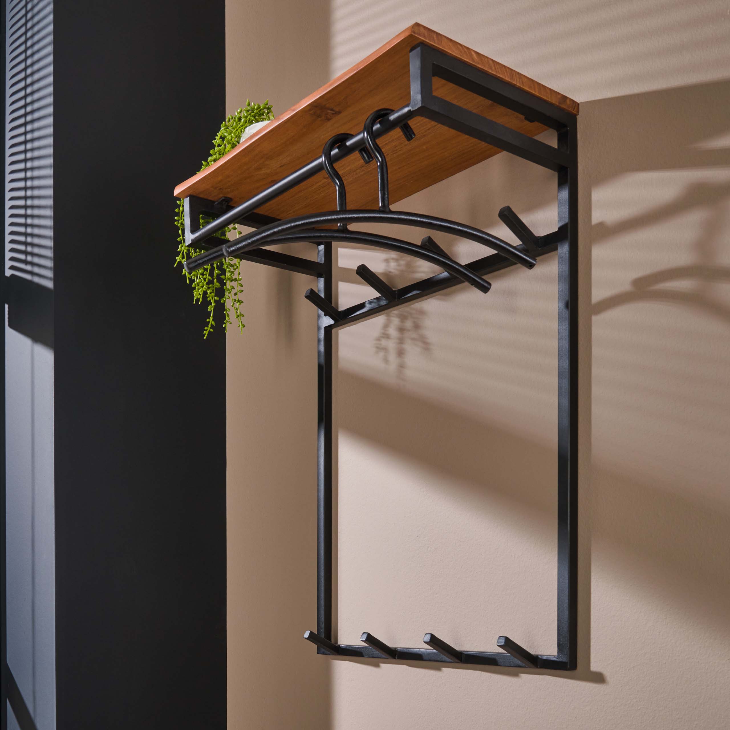 Klädhängare anpassade höga 2x4 krokar / Solid akacia natur