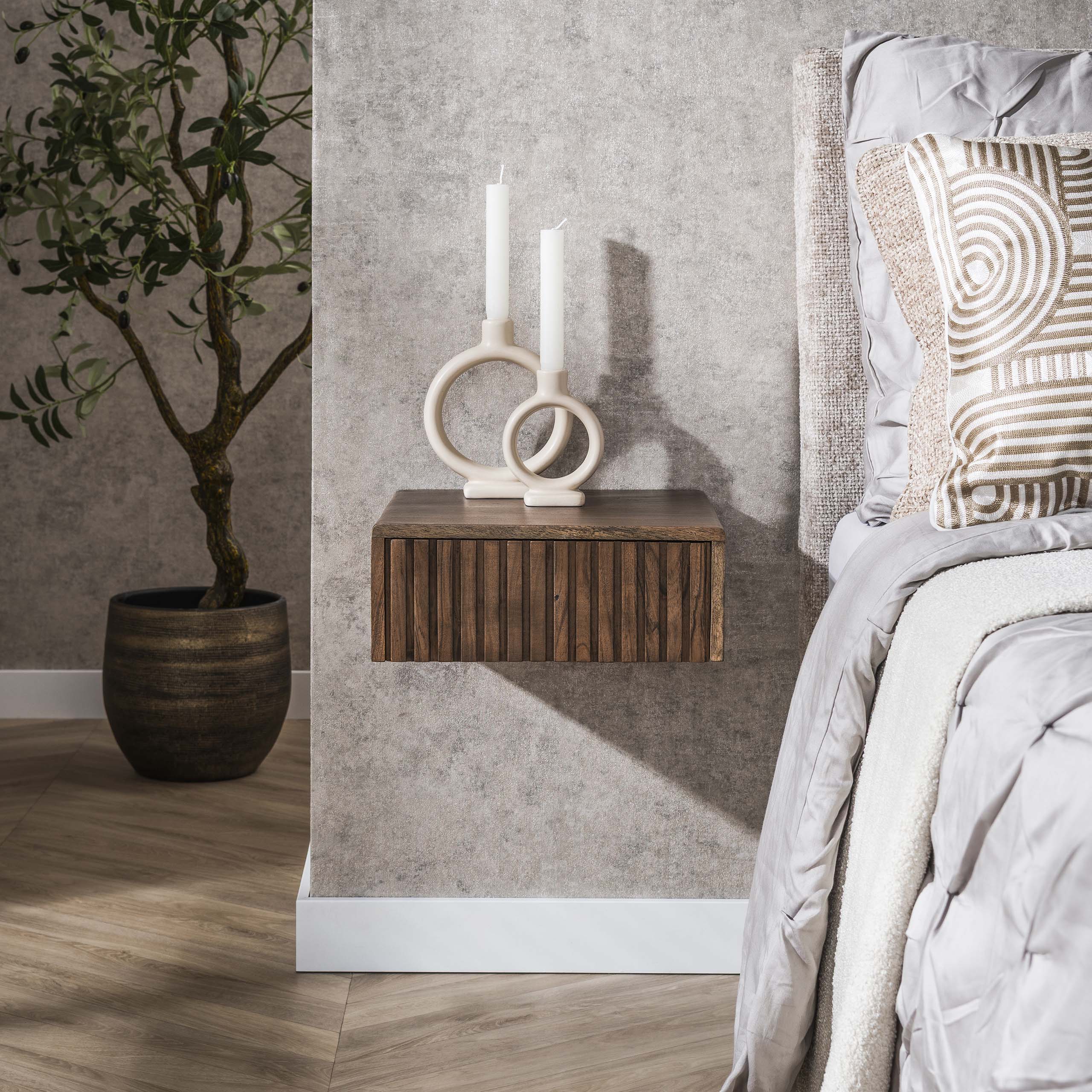 Sängbord Carve flytande - 1 låda - per 2 - Acacia brun