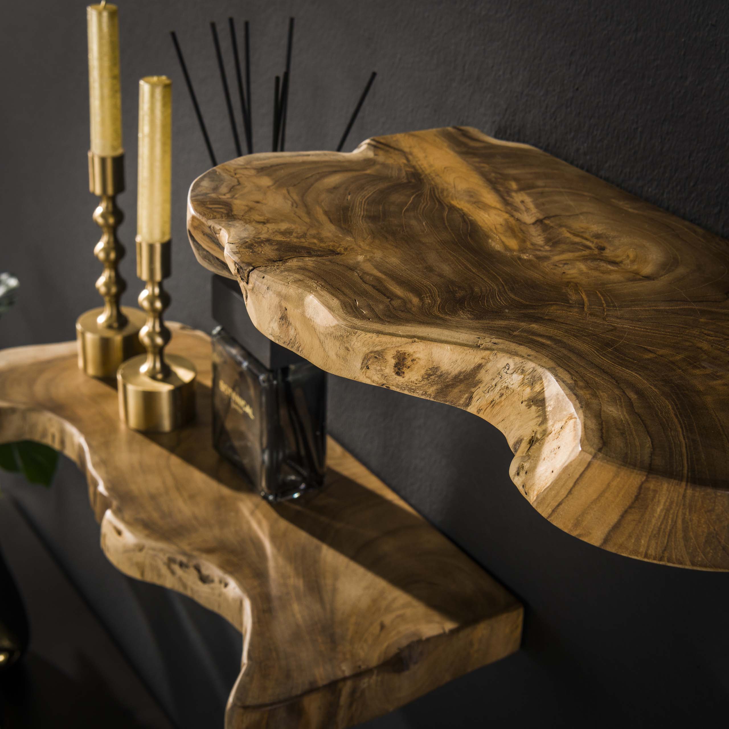 Vägghylla naturlinjeset/3 / Massivt återvunnet teak