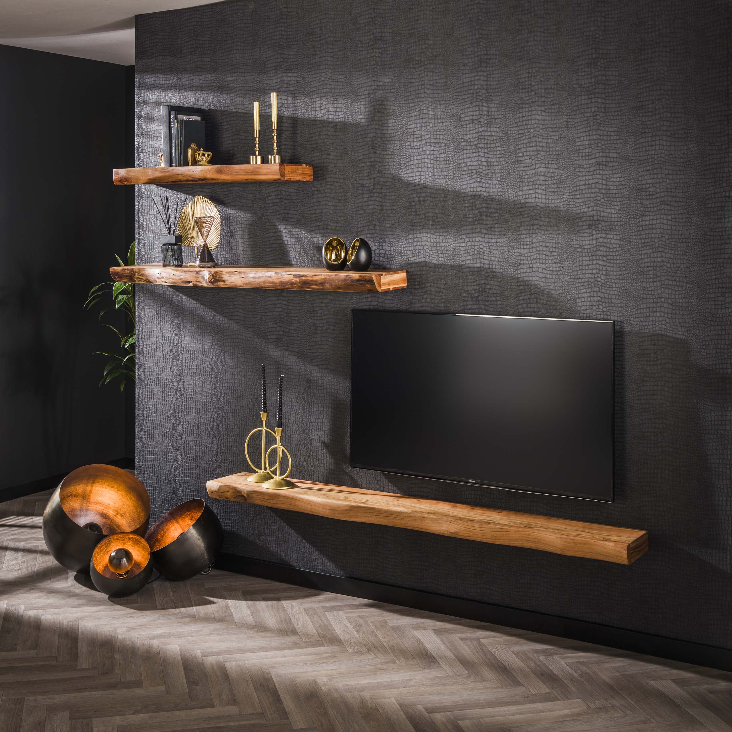 Vägghylla 200 träd / Solid akacia naturell