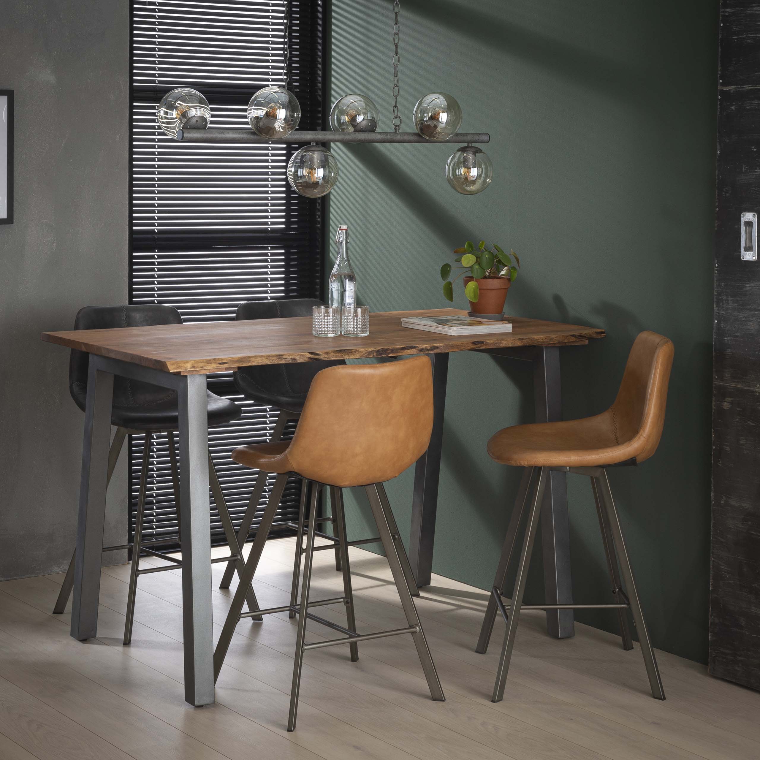 Barstol zig-zag platt ram PU 4 / Sadel PU kohud brun