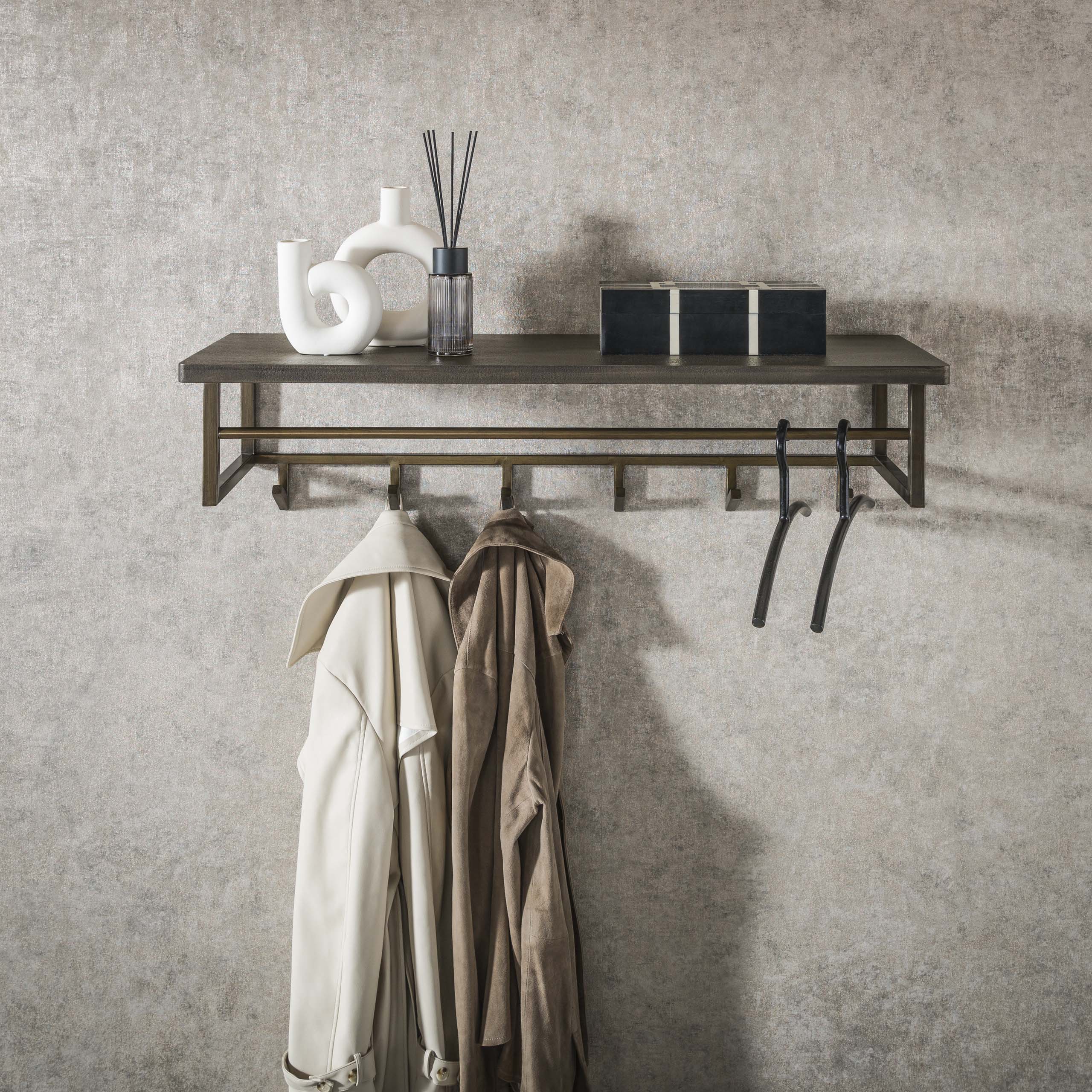 Klädhängare Ferro 6 krokar hatthylla / Brons antik