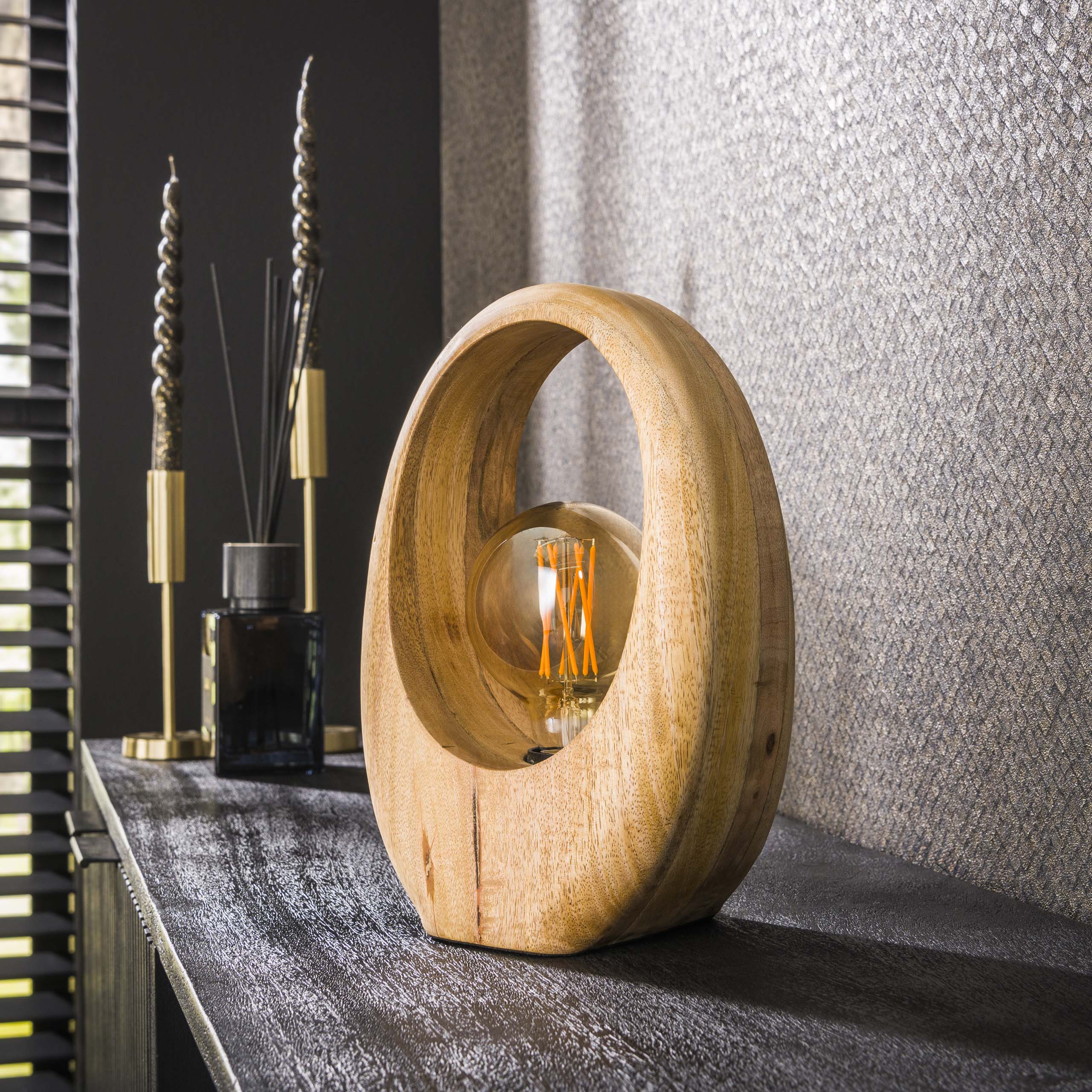 Bordslampa 1L Valvträ / Solid mango naturell