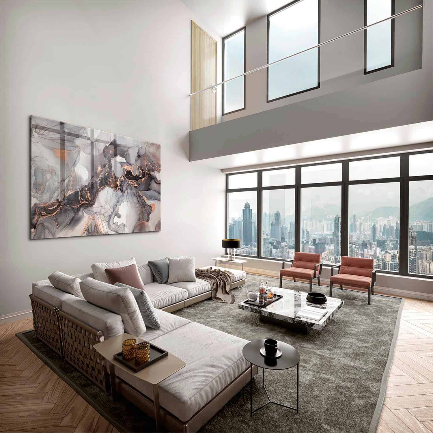 Grey & Gold Abstract Marble – Glass