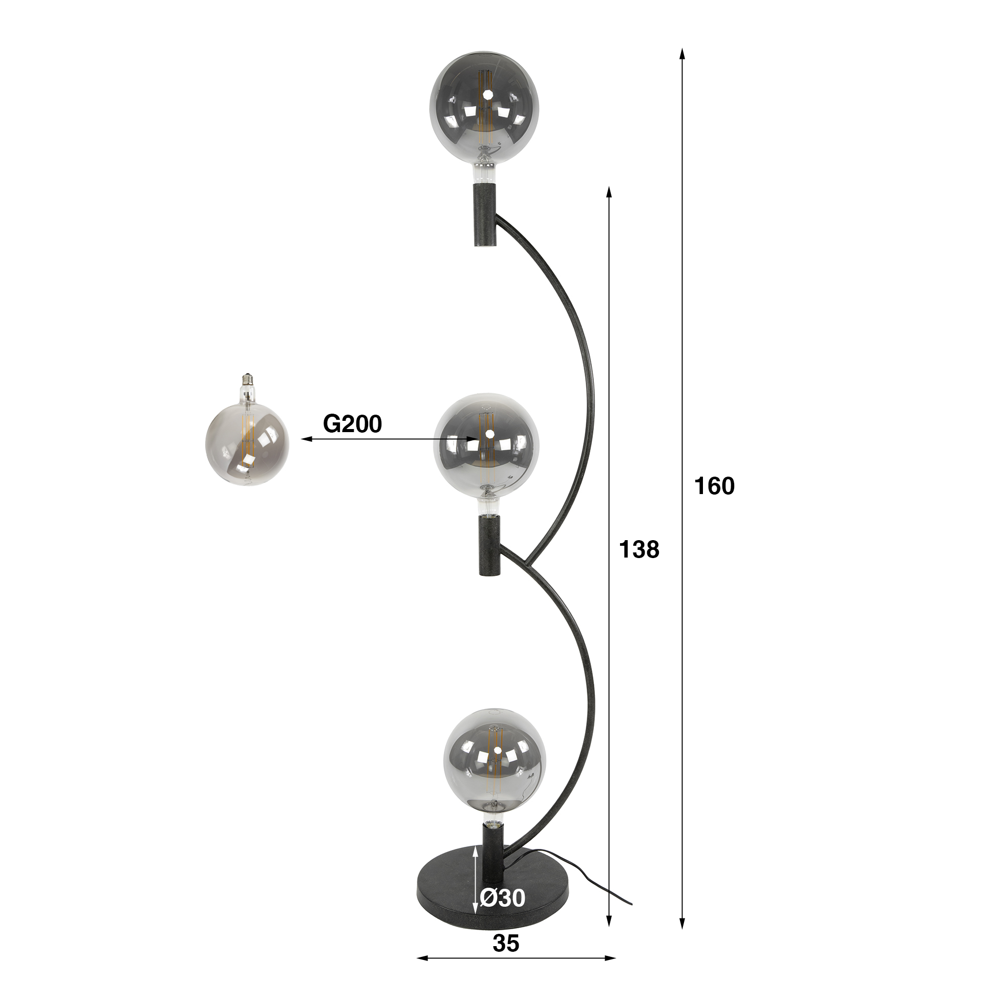 Golvlampa Arcus 3-light - Artic svart