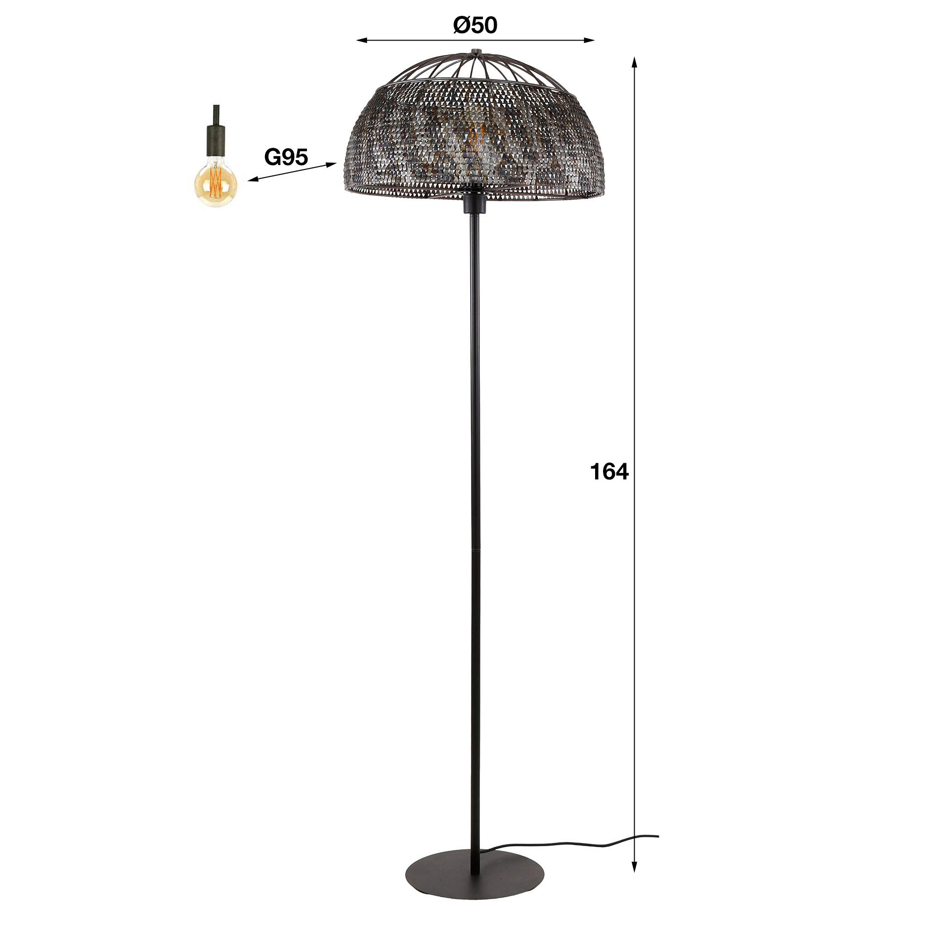 Golvlampa Ø50 pansar öppen / Svart brun
