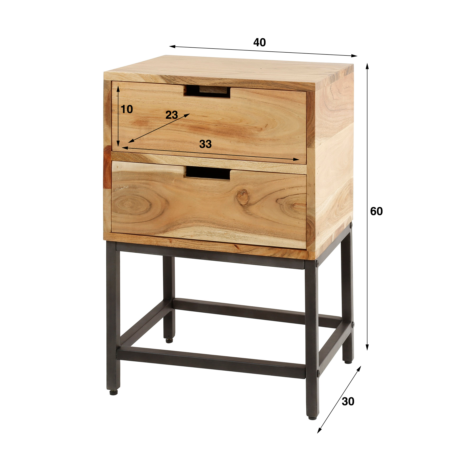 Sängbord 2L platt / Solid akacia natur