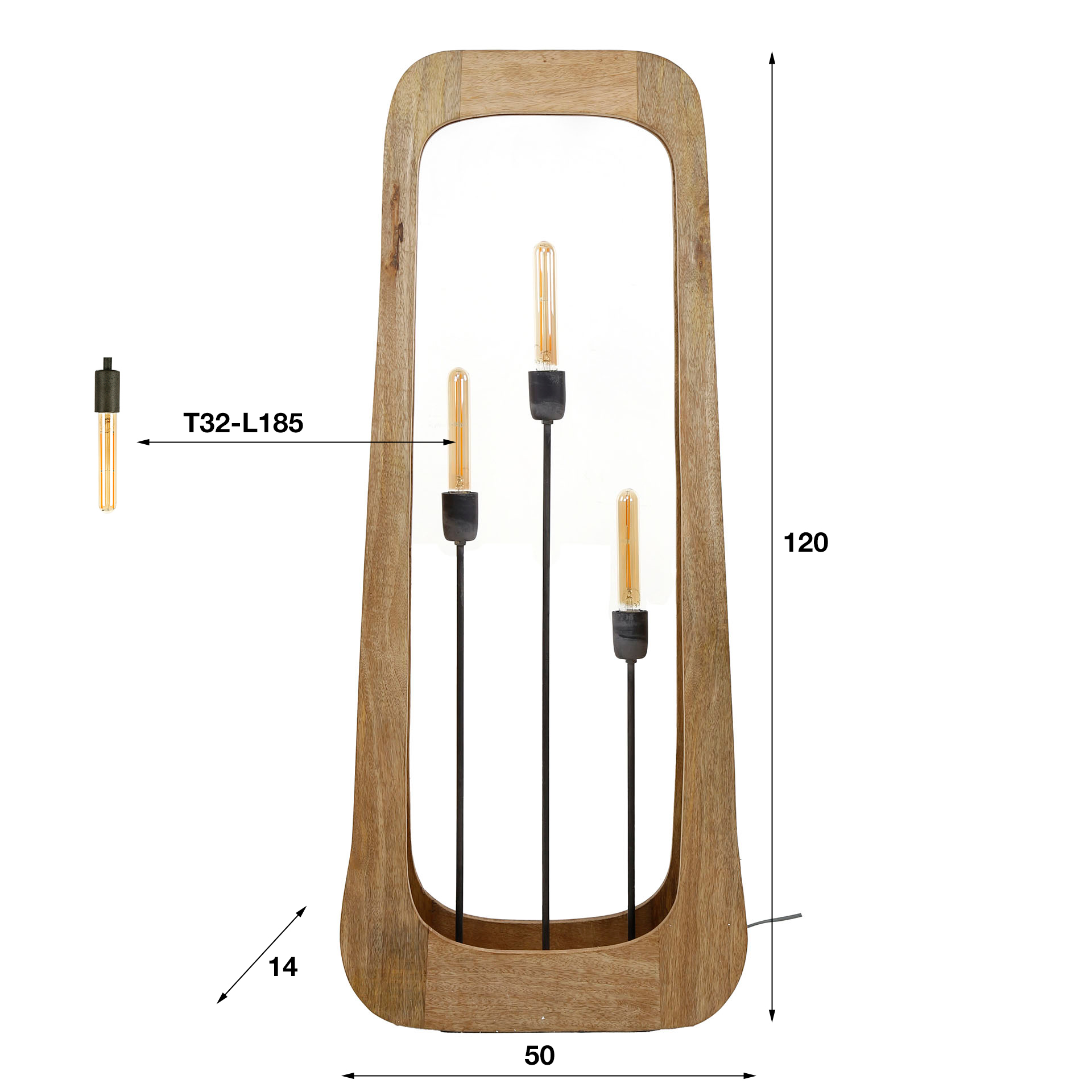 Golvlampa 3L bray / Solid mango naturell