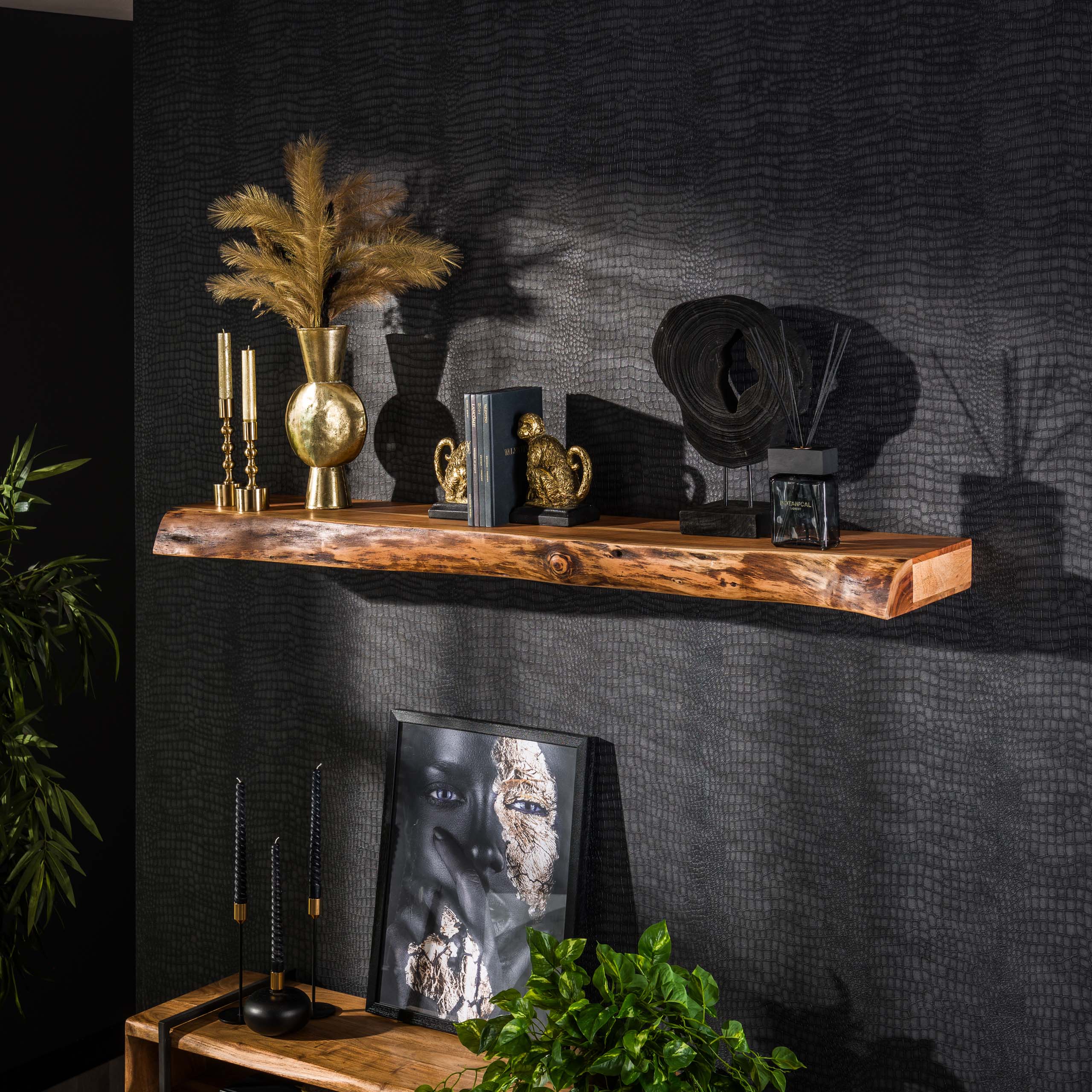 Vägghylla 150 steg / Solid akacia natur