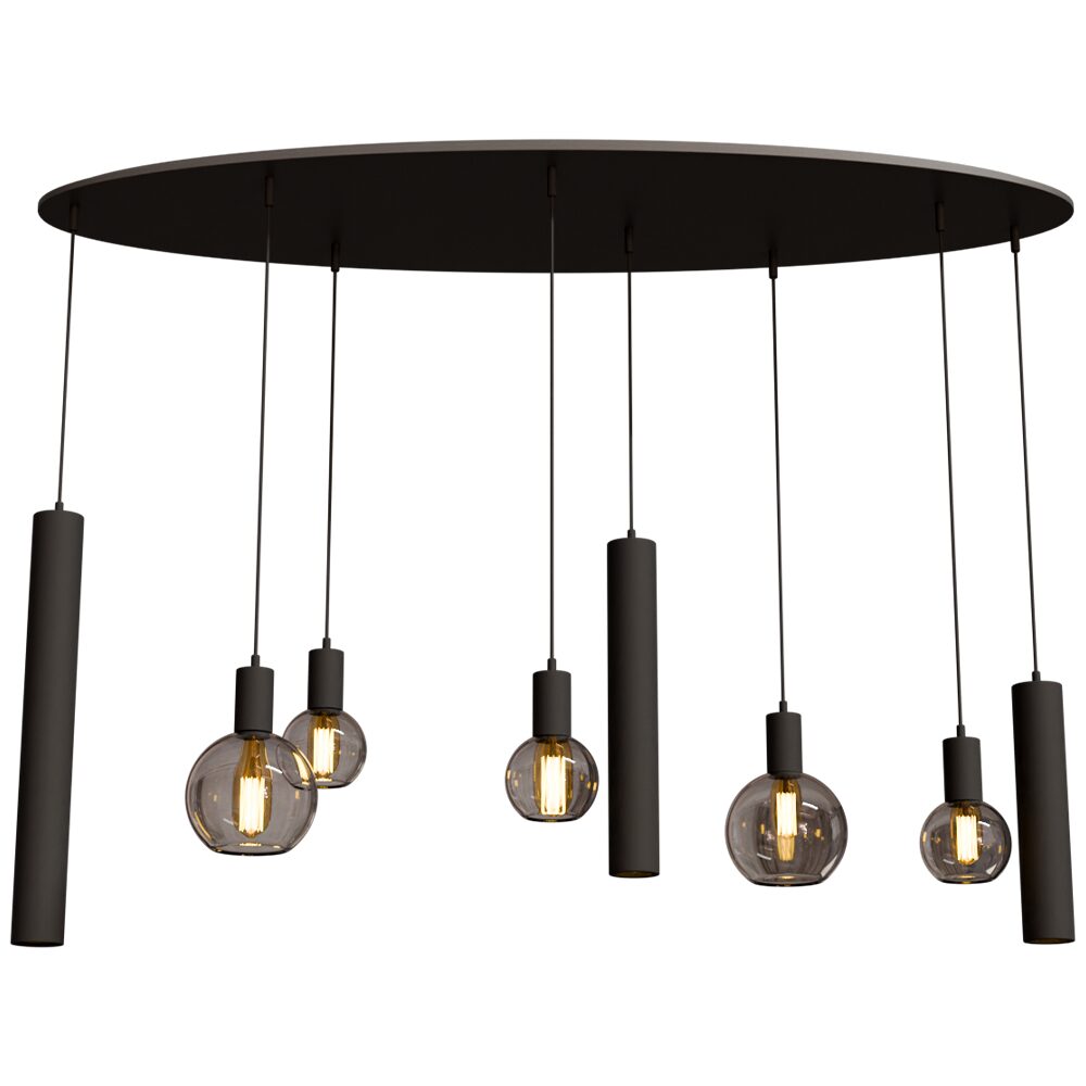 Design Hänglampa 8-light – Black & Amber Glass – 140 cm