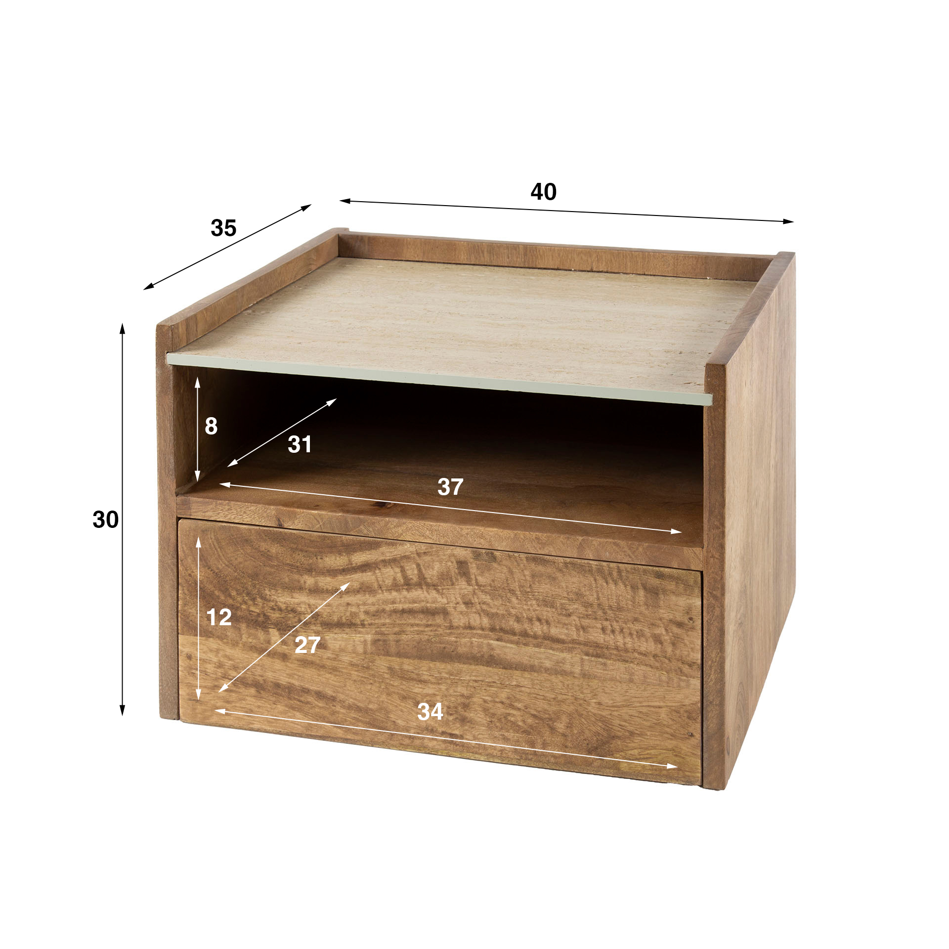 Nuovo flytande sängbord - 1 låda - Solid mangosandfärg