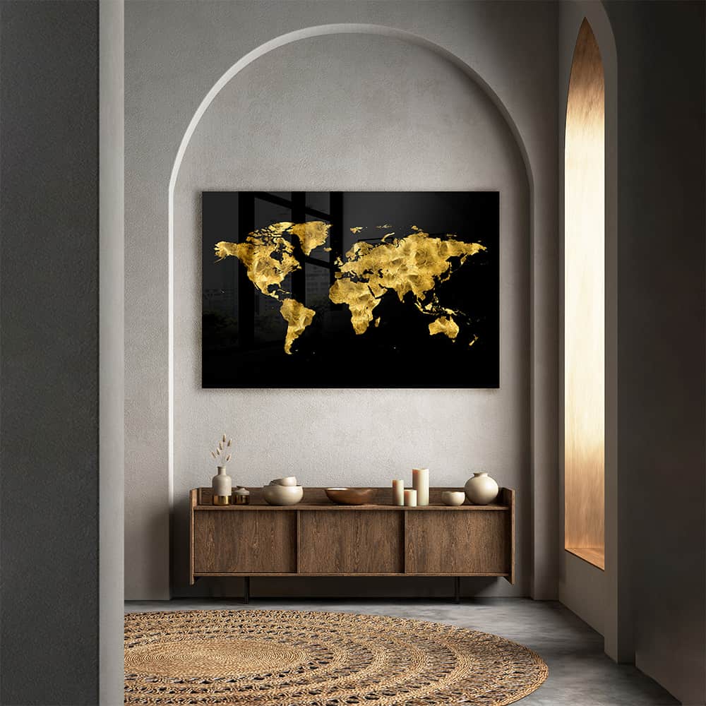 Golden World Map – Glass