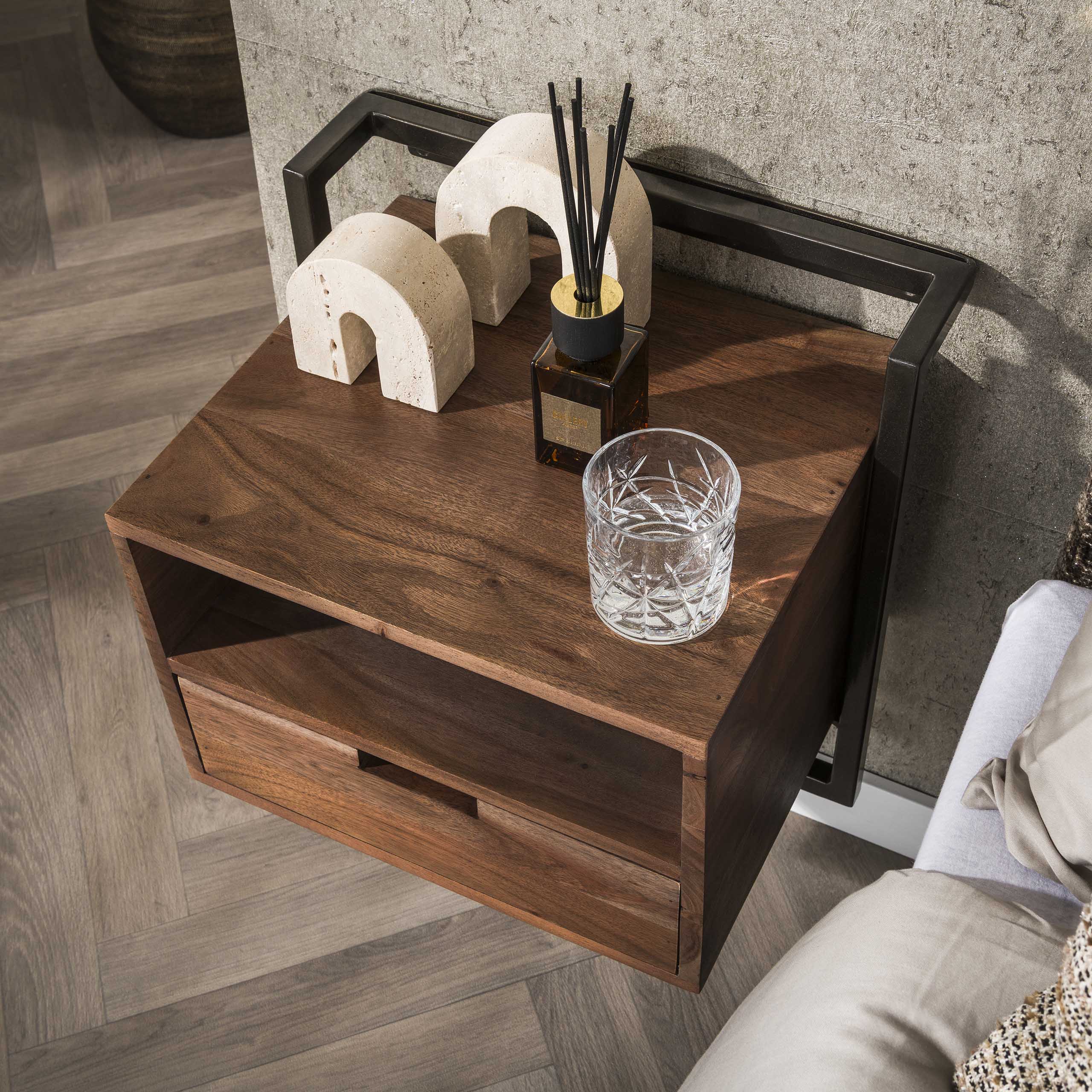 Sängbord Air Solid 1 låda - Solid akaciabrun