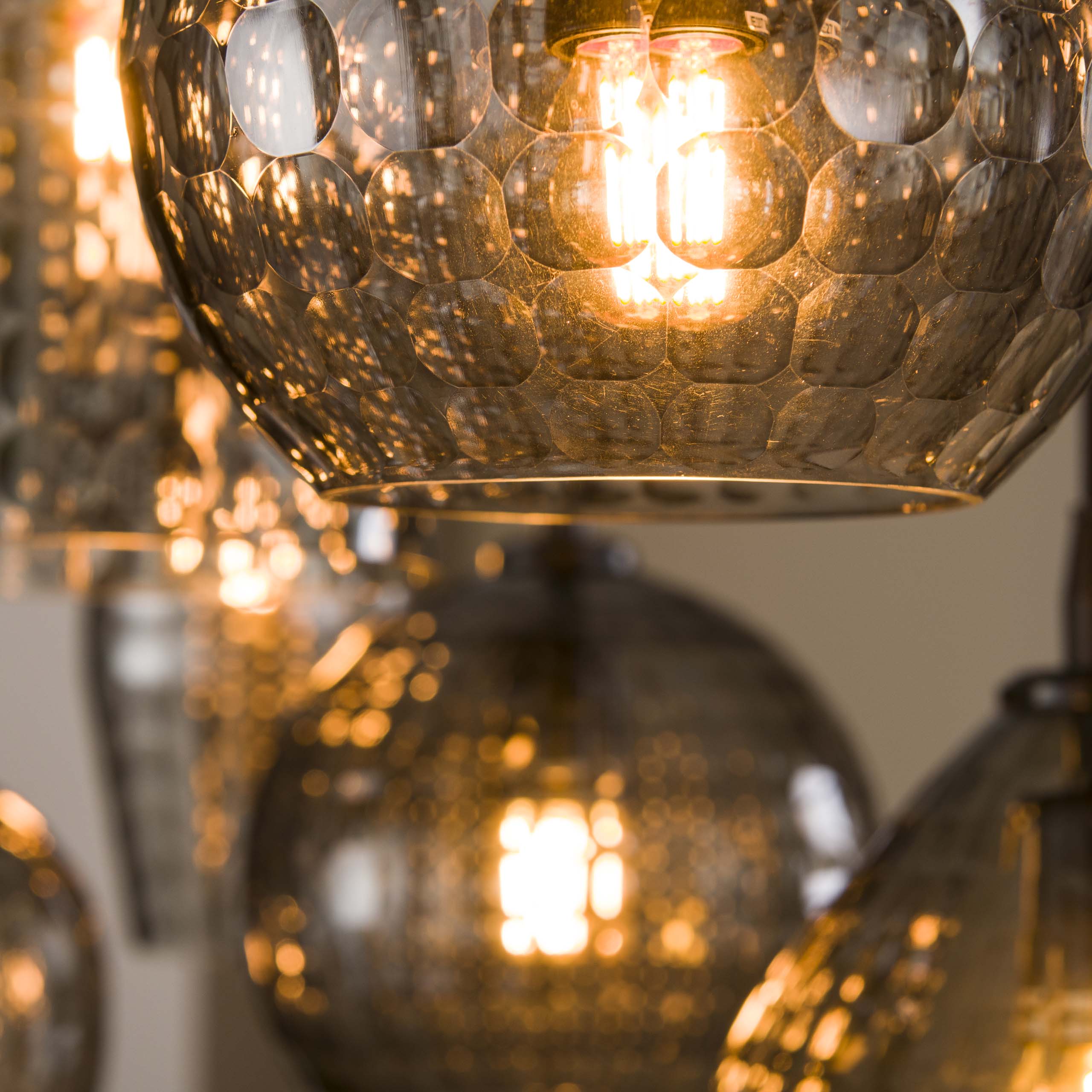 Hänglampa Hexagon 4+3 lampor - Rökgrått glas