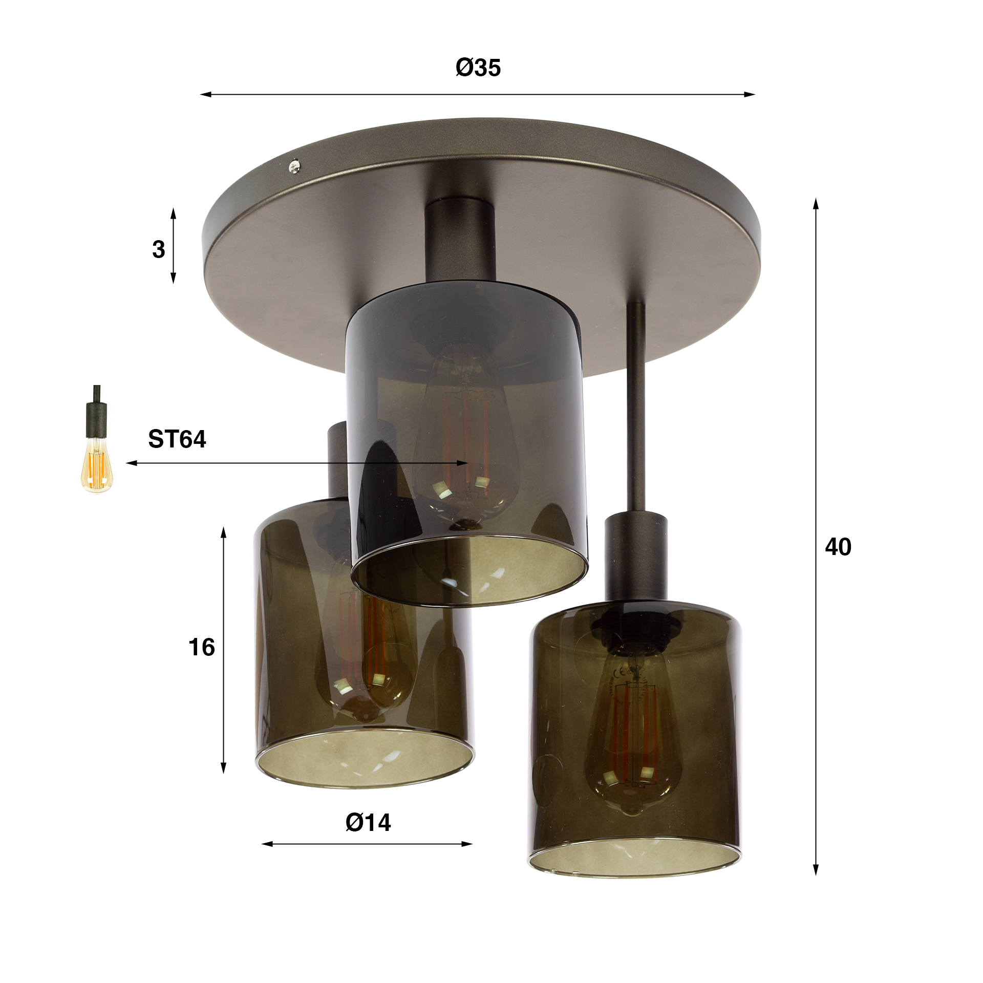 Taklampa Sepiora 3-light - Sienna brun