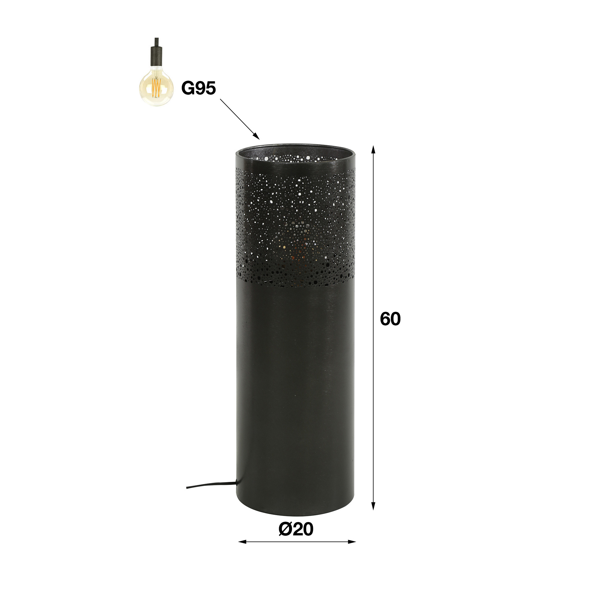 Golvlampa Cylinder Glow 1-ljus 60 cm - Svart nickel