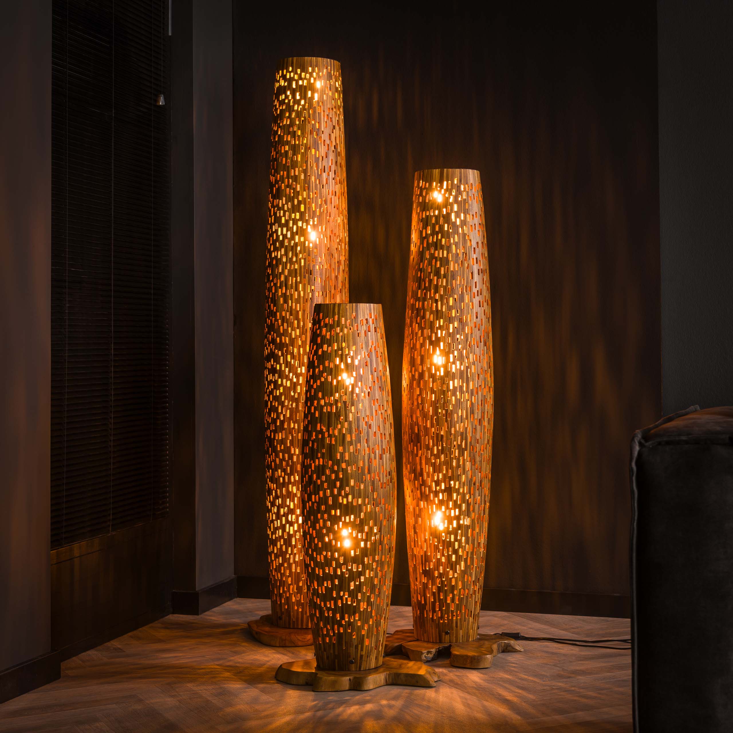 Golvlampa S bars / Massivt återvunnet teak