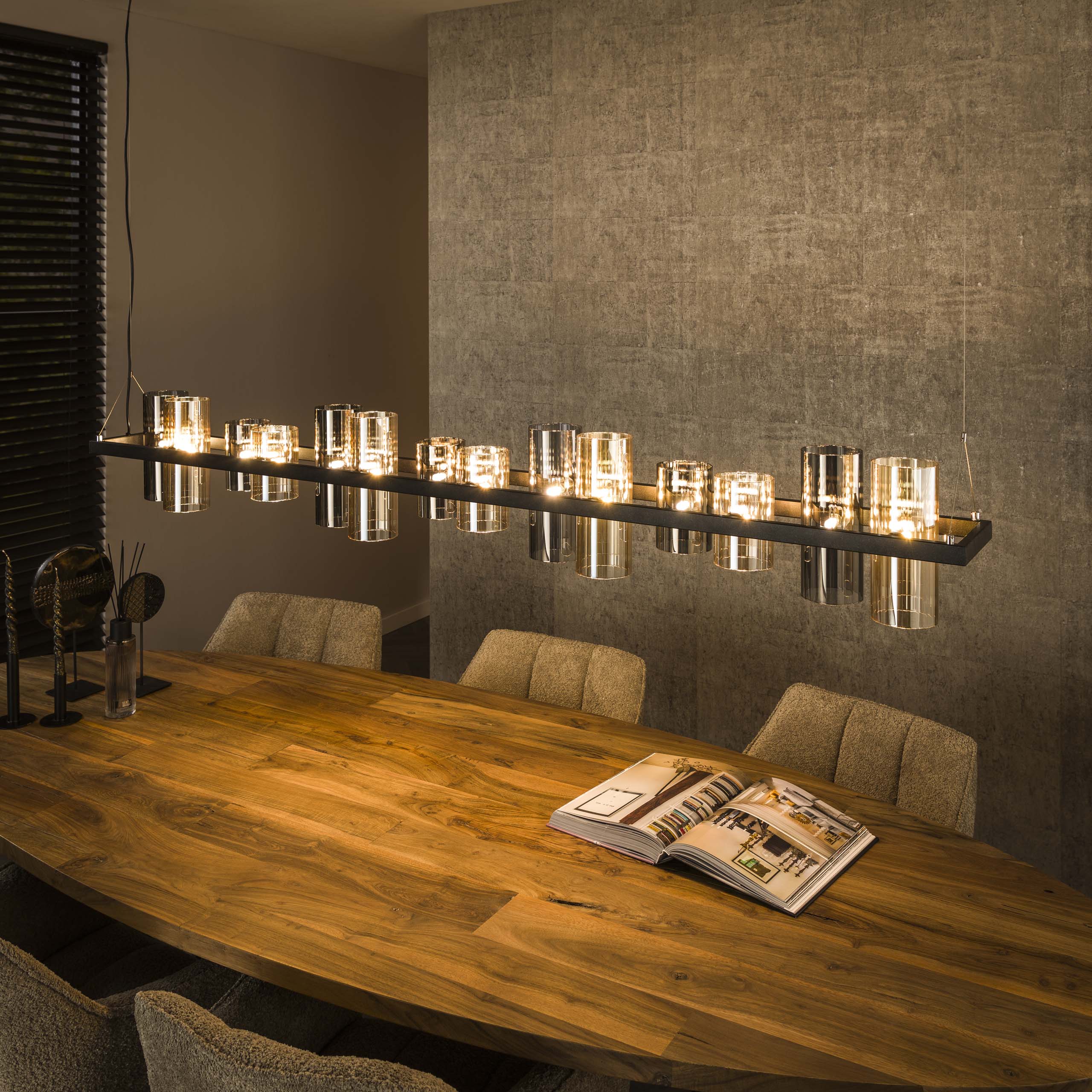 Hänglampa 14L cylinder blandat glas (G9) / Artic svart