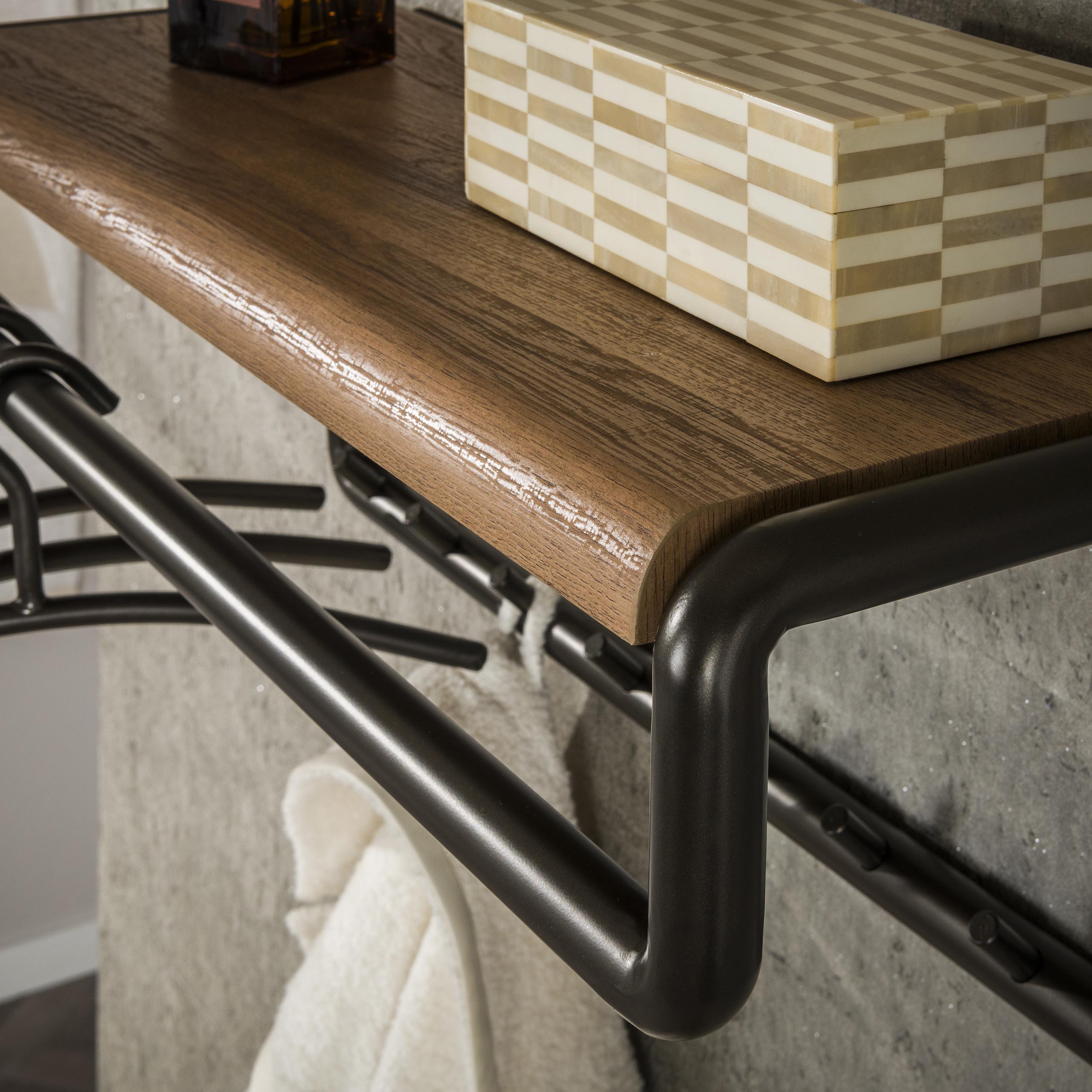 Klädhängare Luno stav & hatthylla 8 krokar - Drift brun