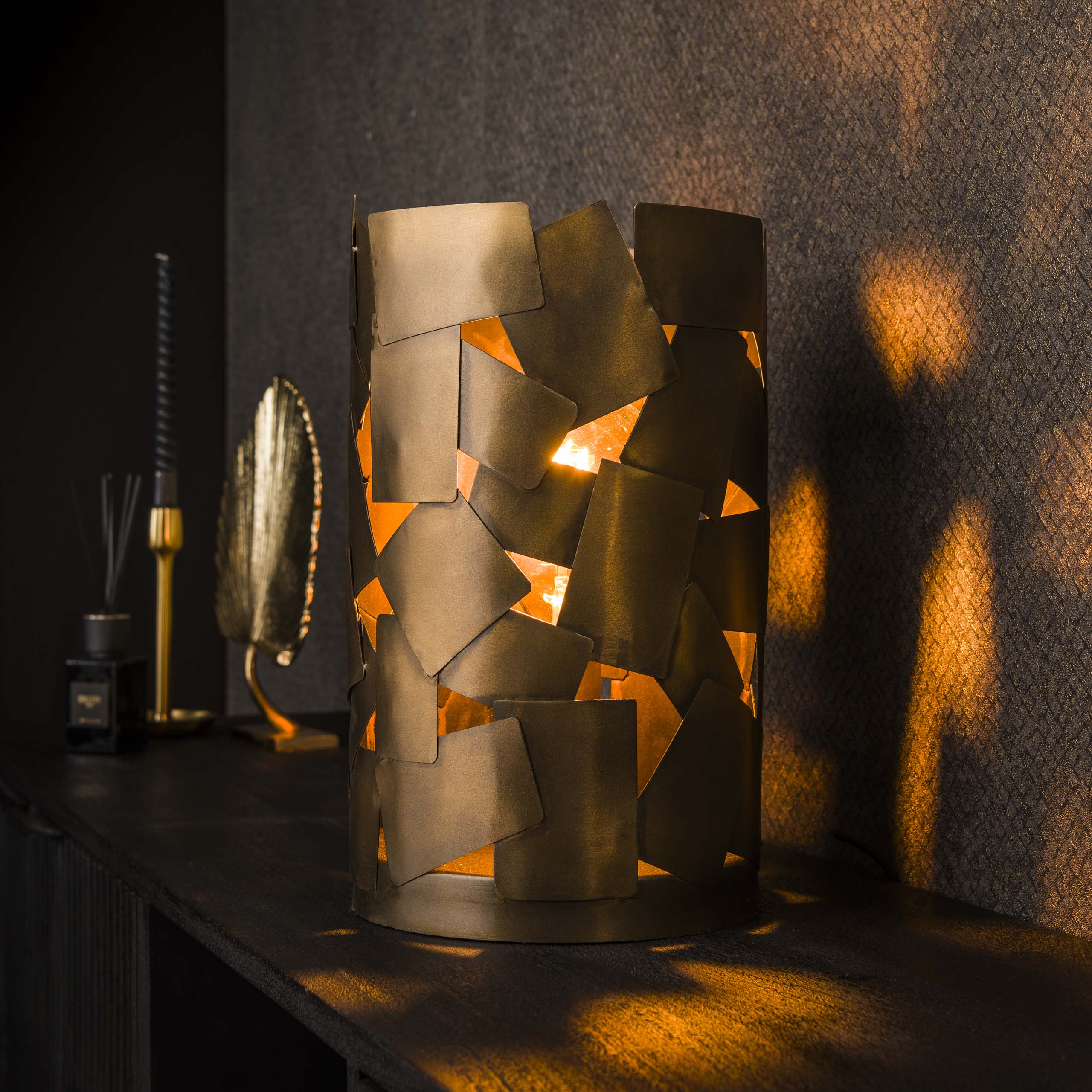 Bordslampa 1L patchcylinder / Brons antik