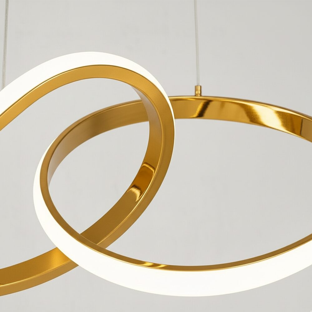 Hänglampa Aurora – Design 5 ringar Guld 120 cm
