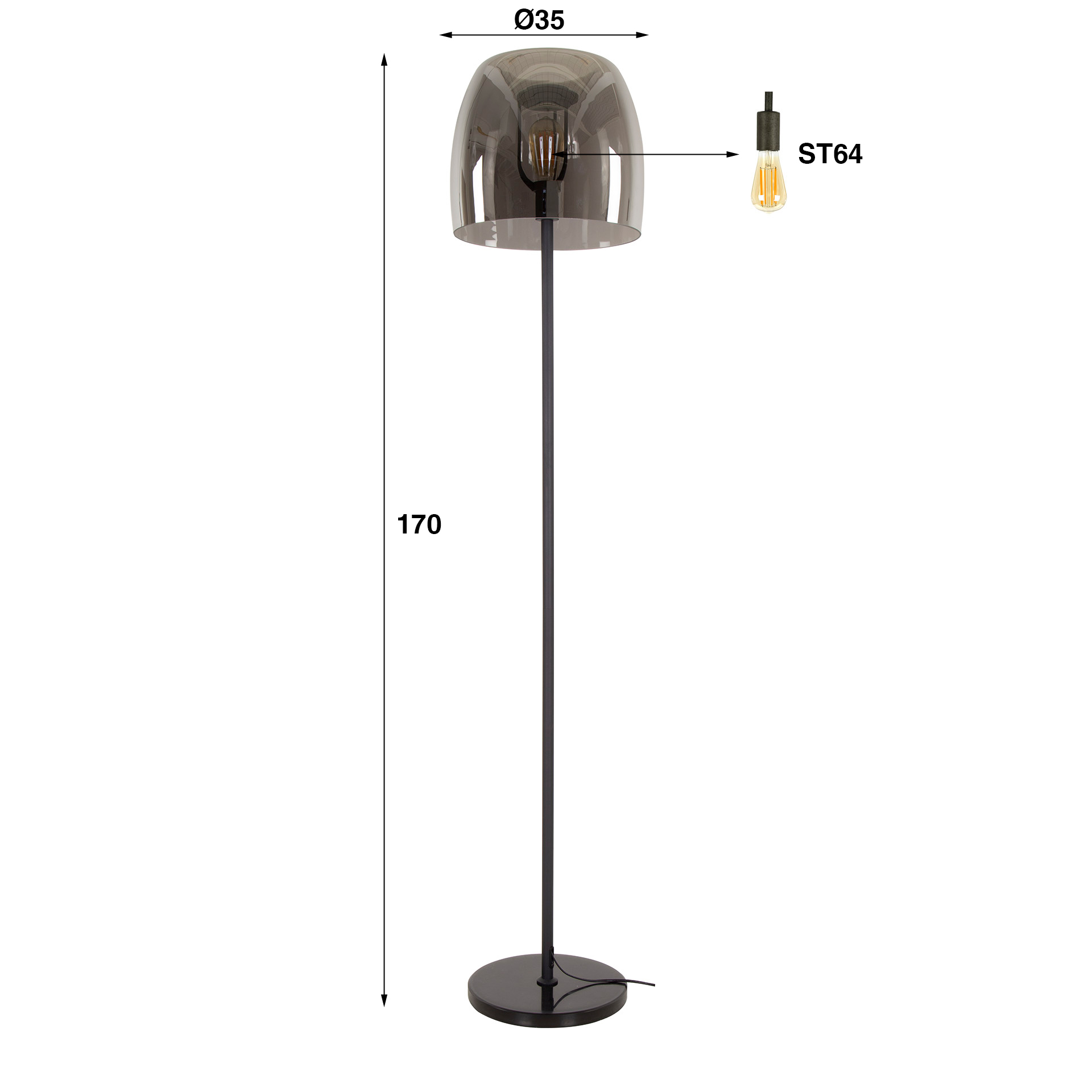 Golvlampa 1L driftglas / Rökgrå glas