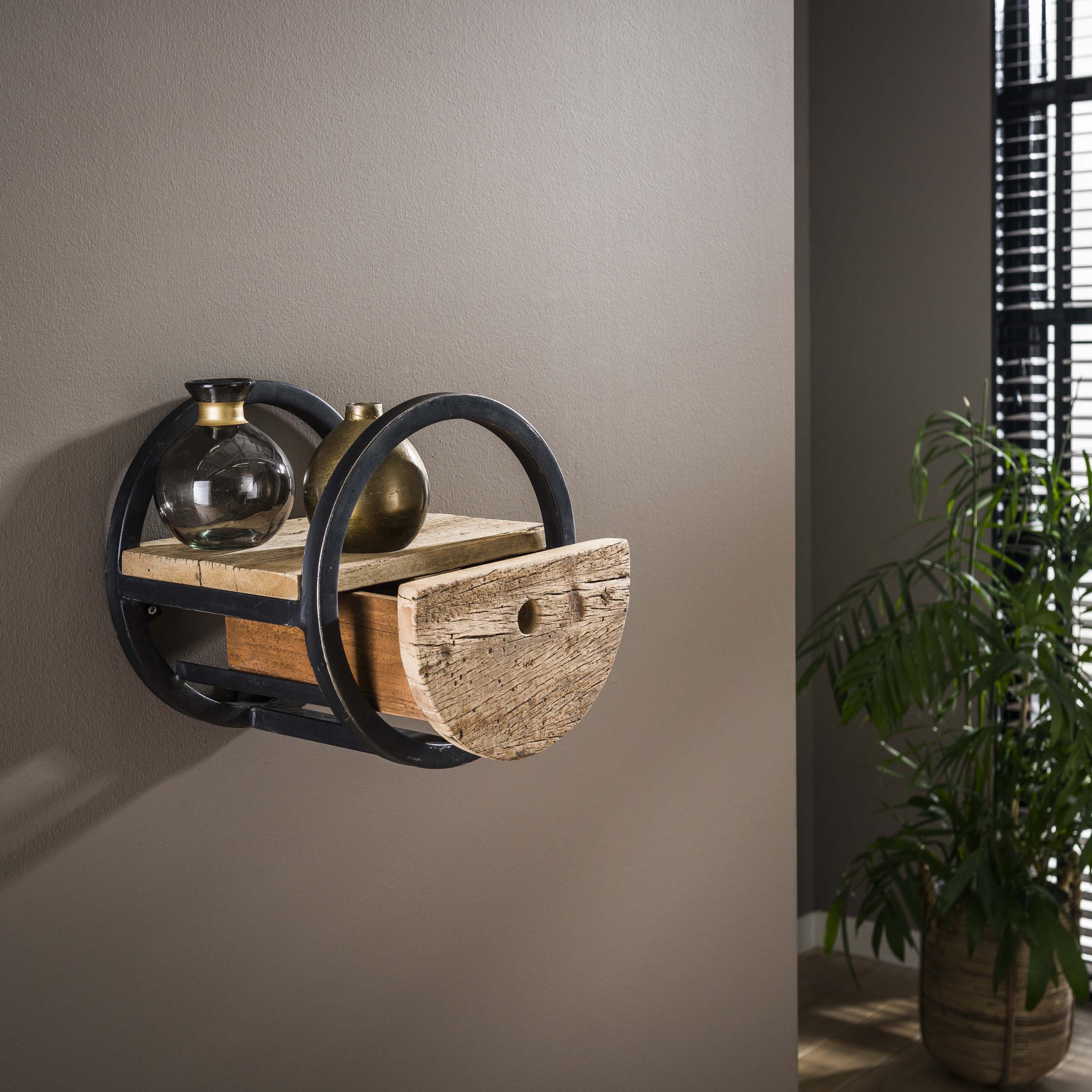 Vägghylla Cirkulär 1 låda Ø30 - Robust lövträ