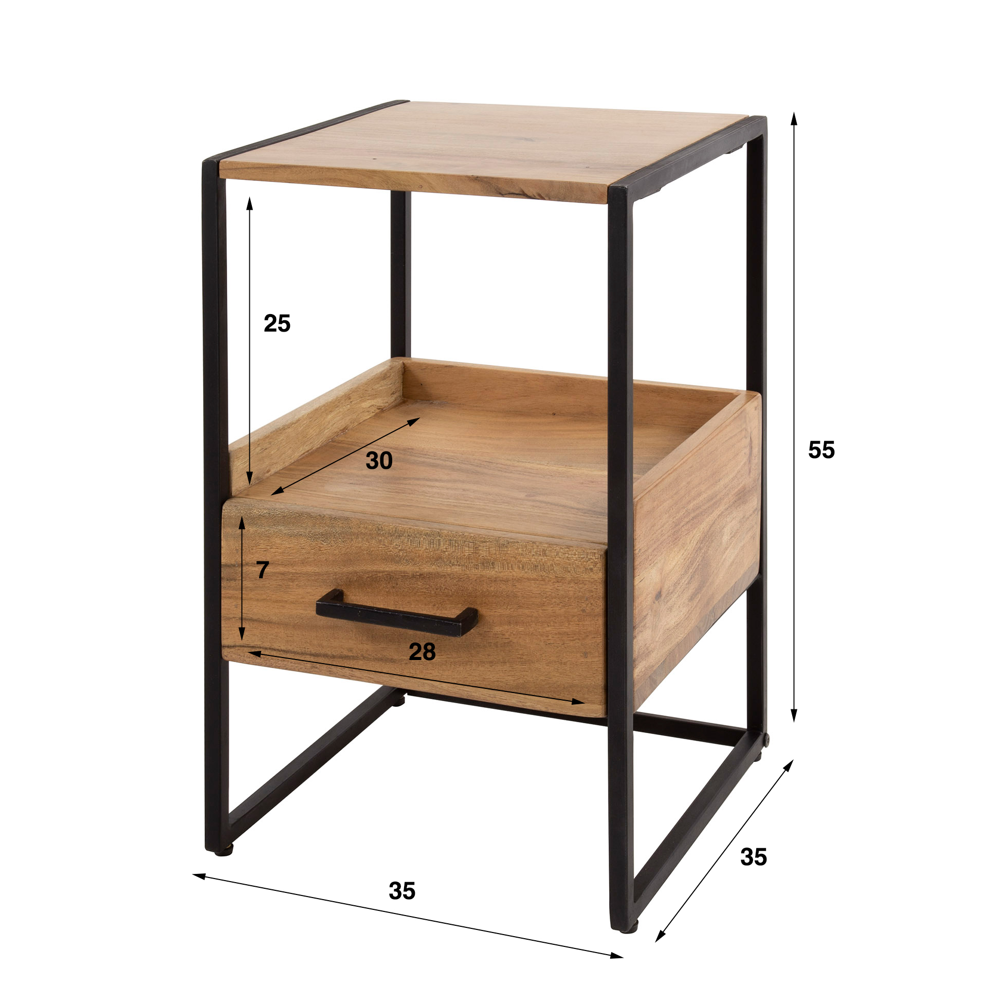 Sängbord 1L XS nisch / Solid akacia natur