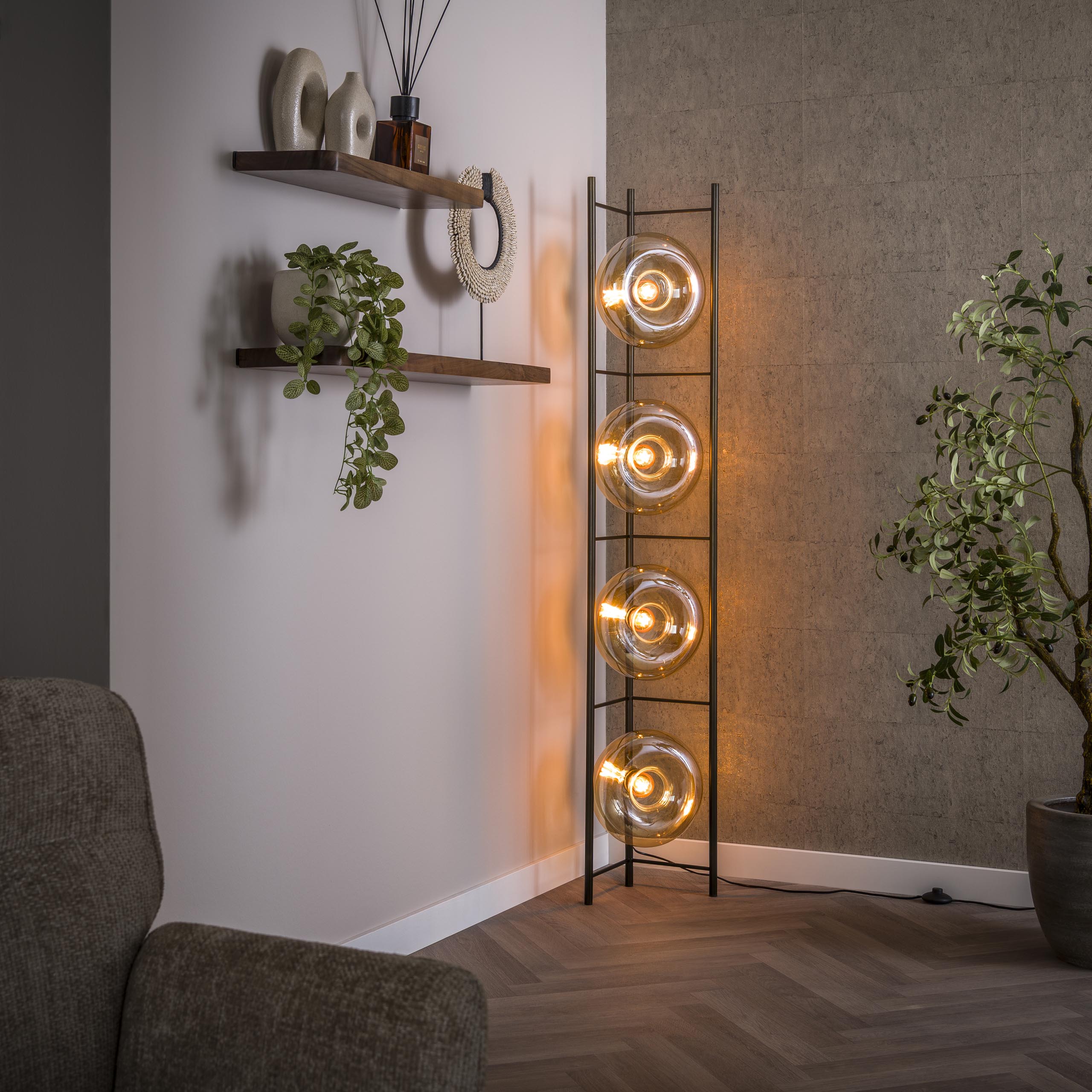 Golvlampa Soll 4-ljus Amber glas