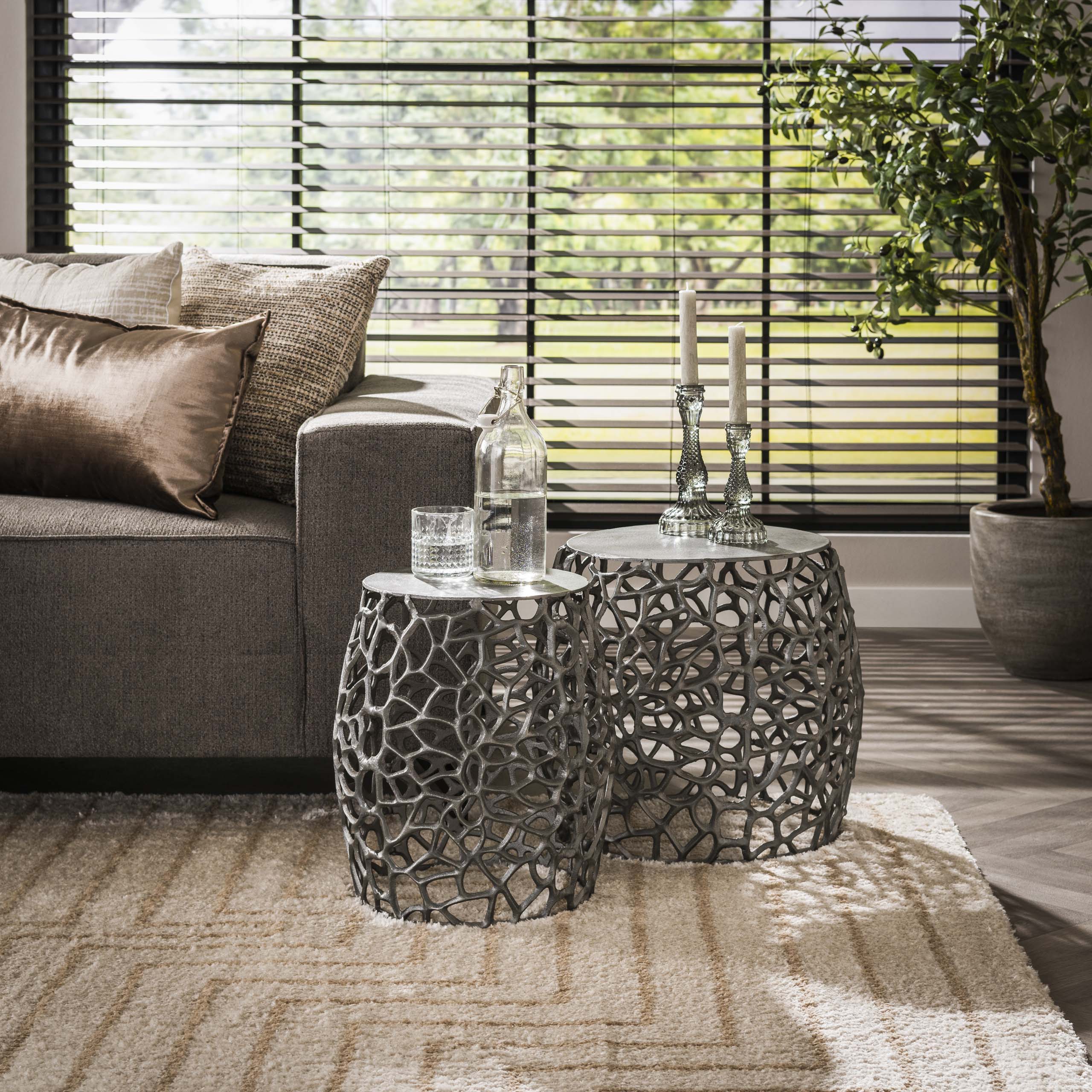 Labyrint sidobord set om 2 - Svart nickel