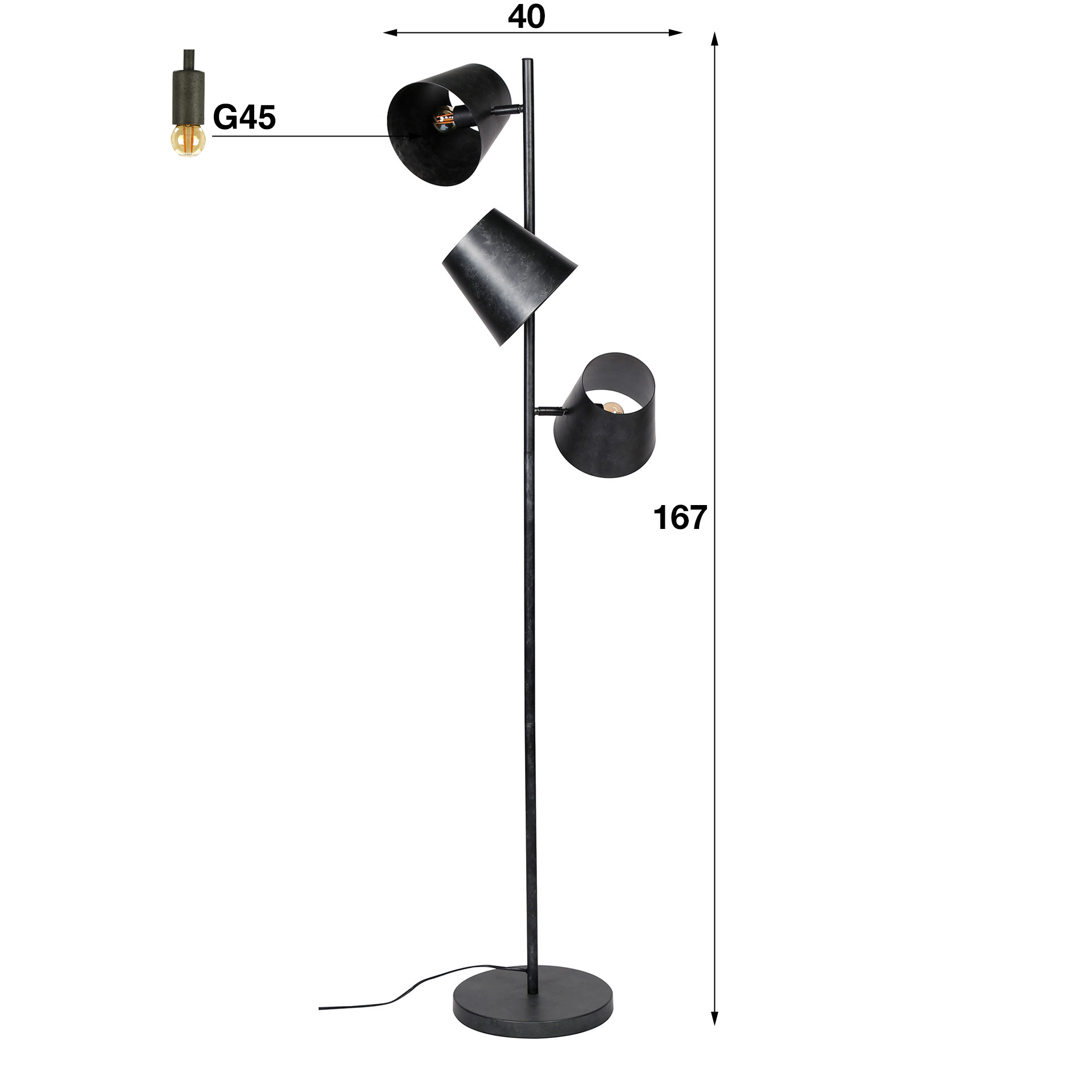 Golvlampa Kinetic 3-light - Charcoal