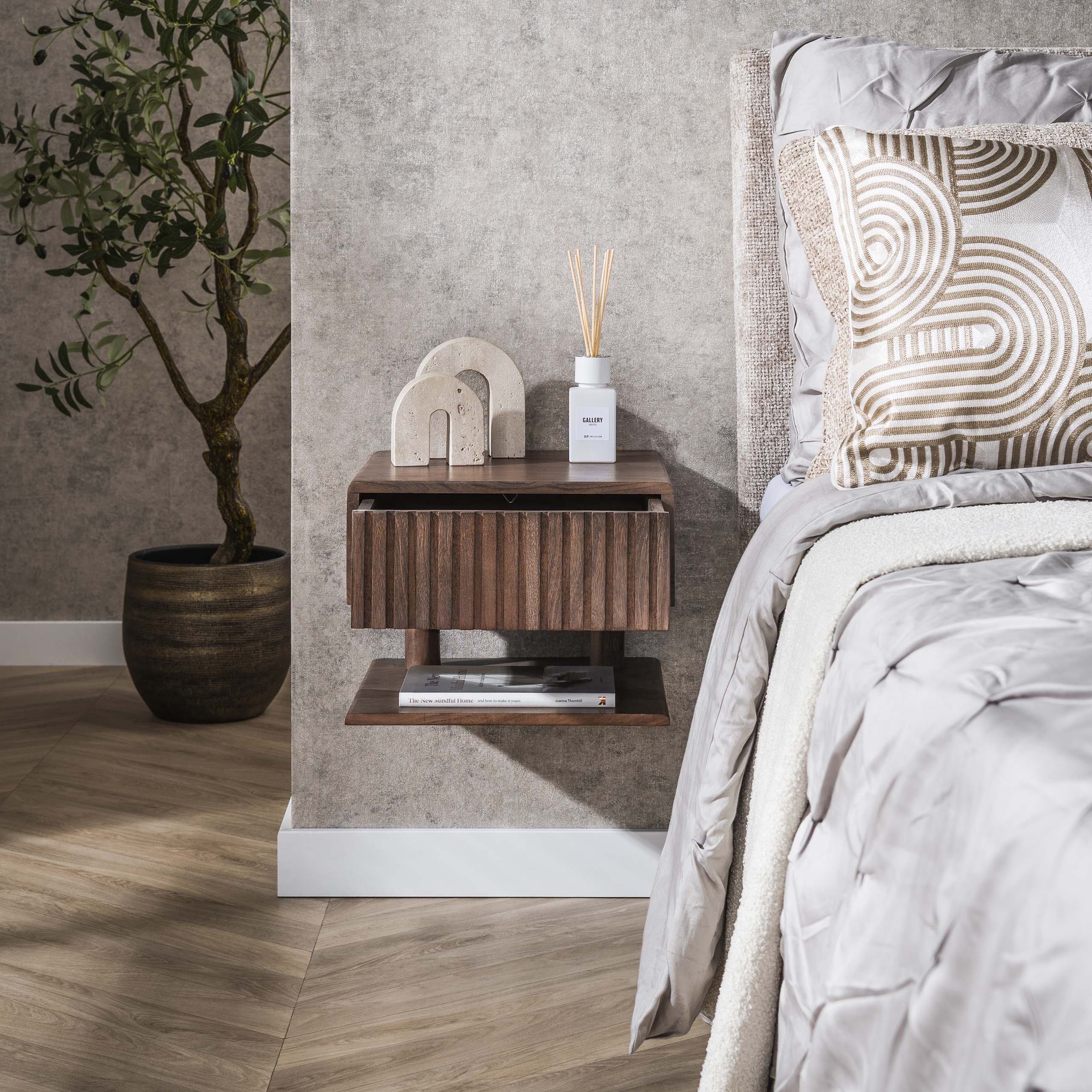 Sängbord Carve Hylla flytande - 1 låda - Acacia brun