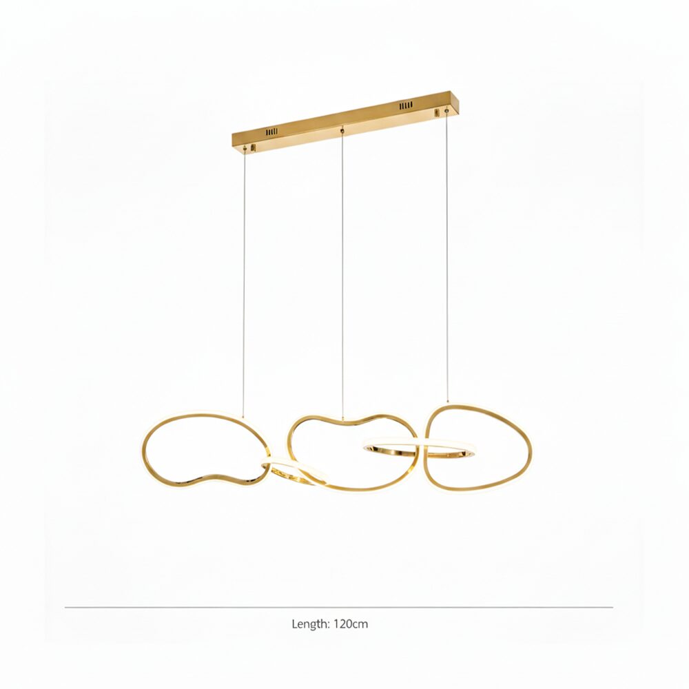 Hänglampa Aurora – Design 5 ringar Guld 120 cm