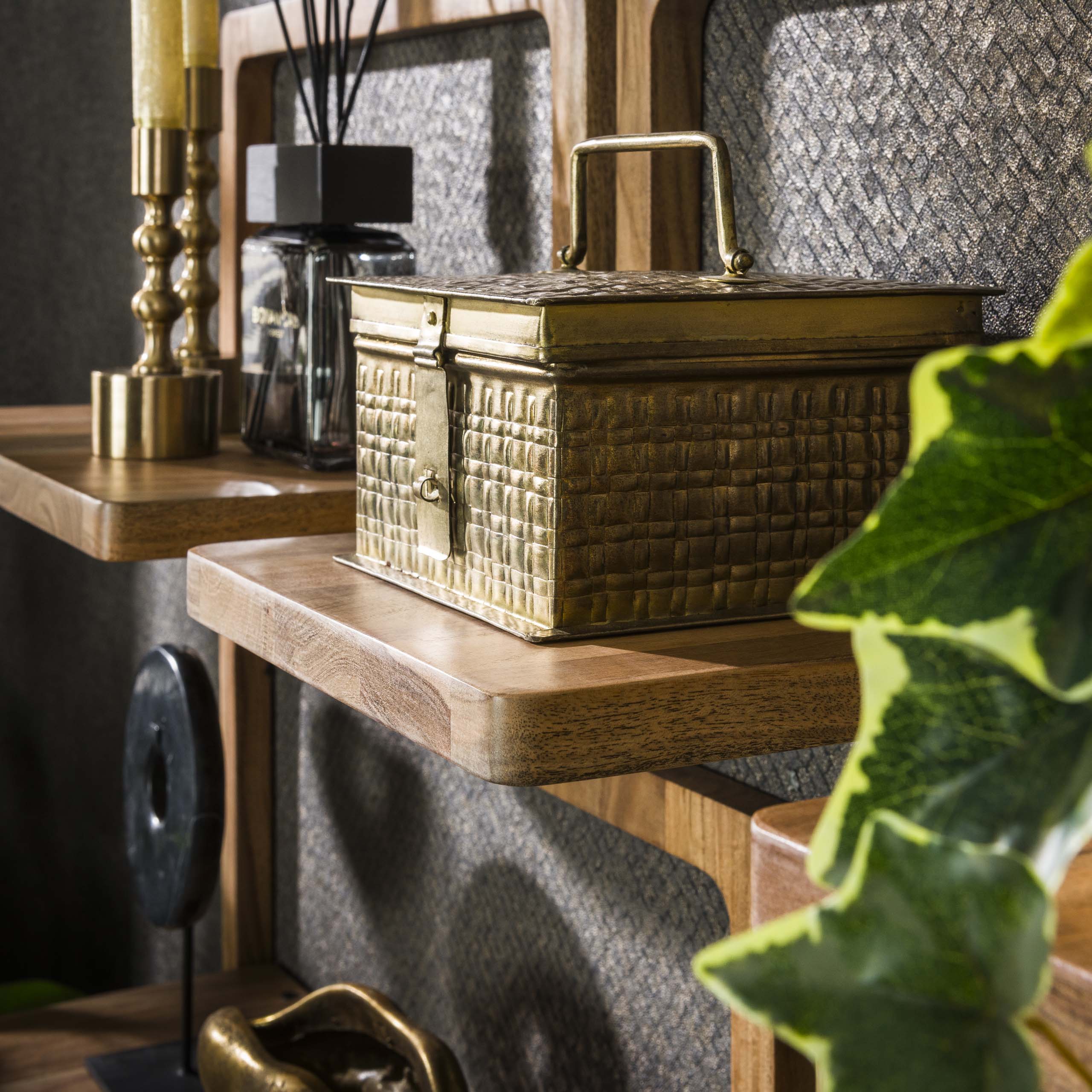 Vägghyllsats/5 kurviga / Solid akacia natur