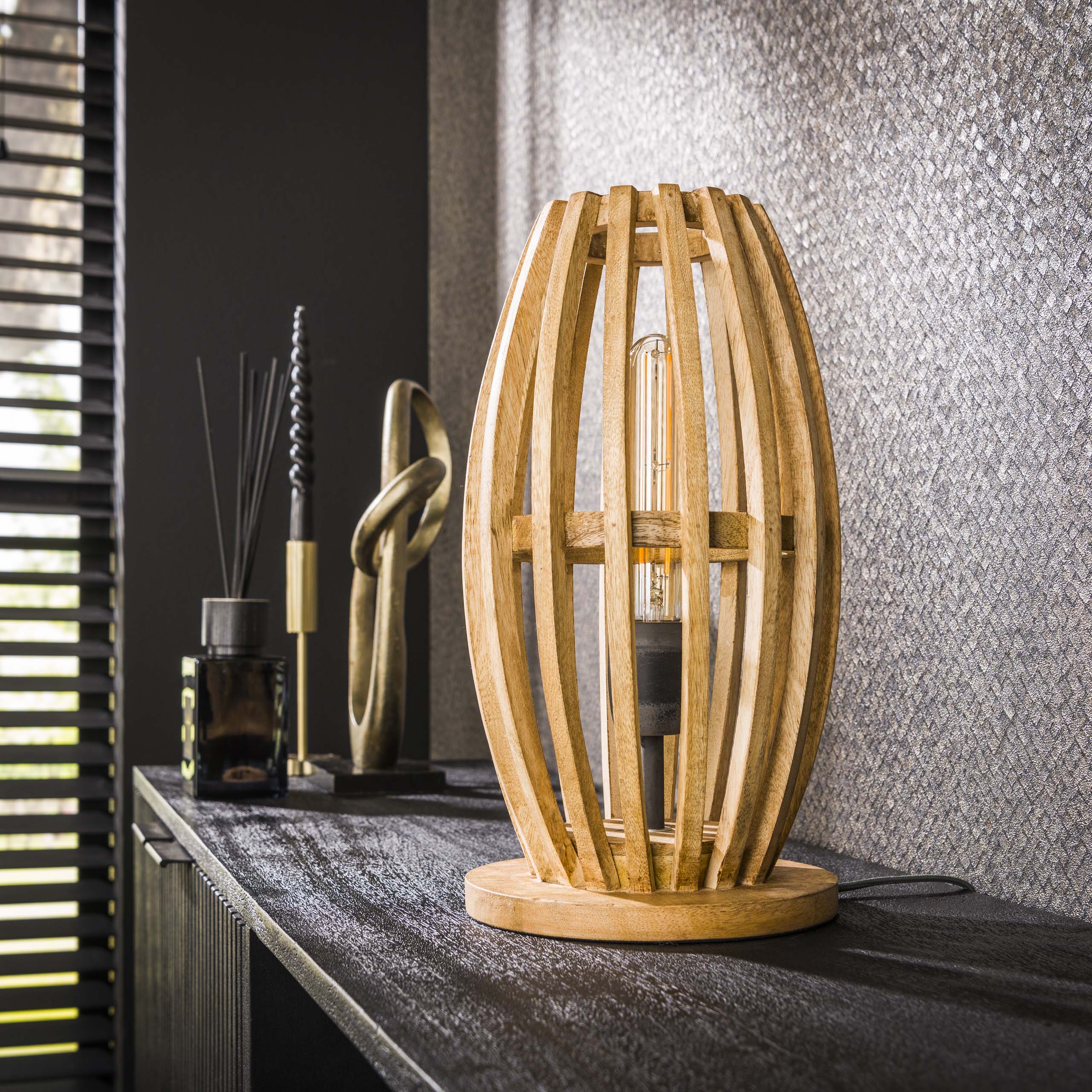 Bordslampa 1L orbit / Solid mango naturell