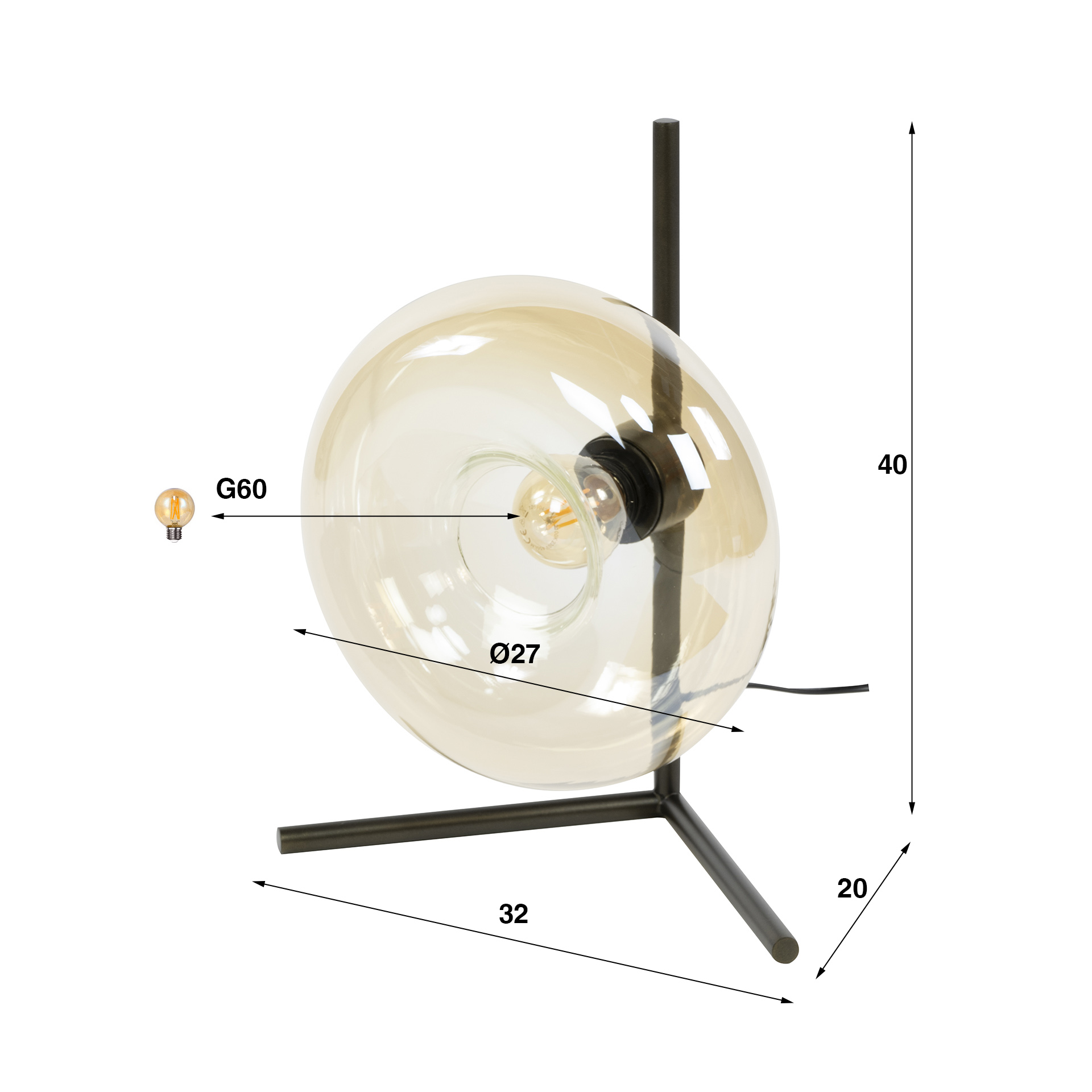 Bordslampa Soll 1-light - Bärnstensfärgad glas