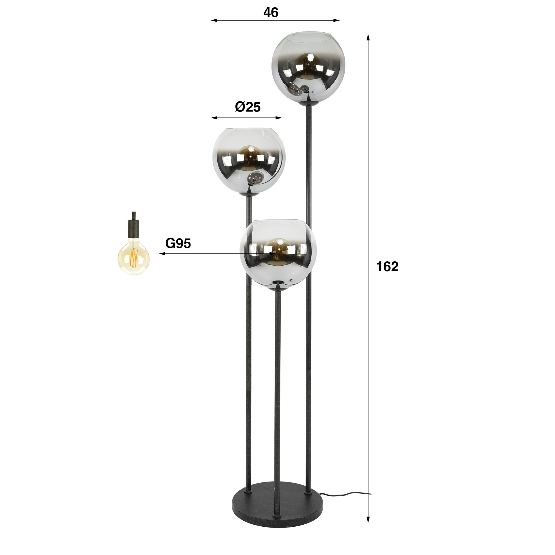 Golvlampa Bubble Shaded 3-light - Artic svart