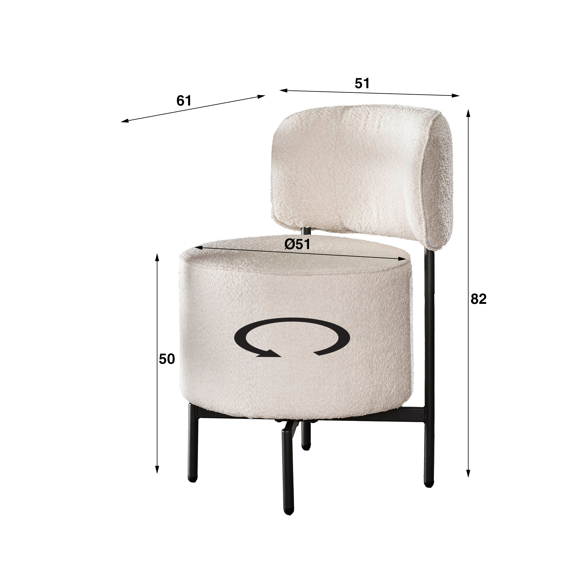 Cocktail boucle stol vridbar. VPE2 / Boucle vit