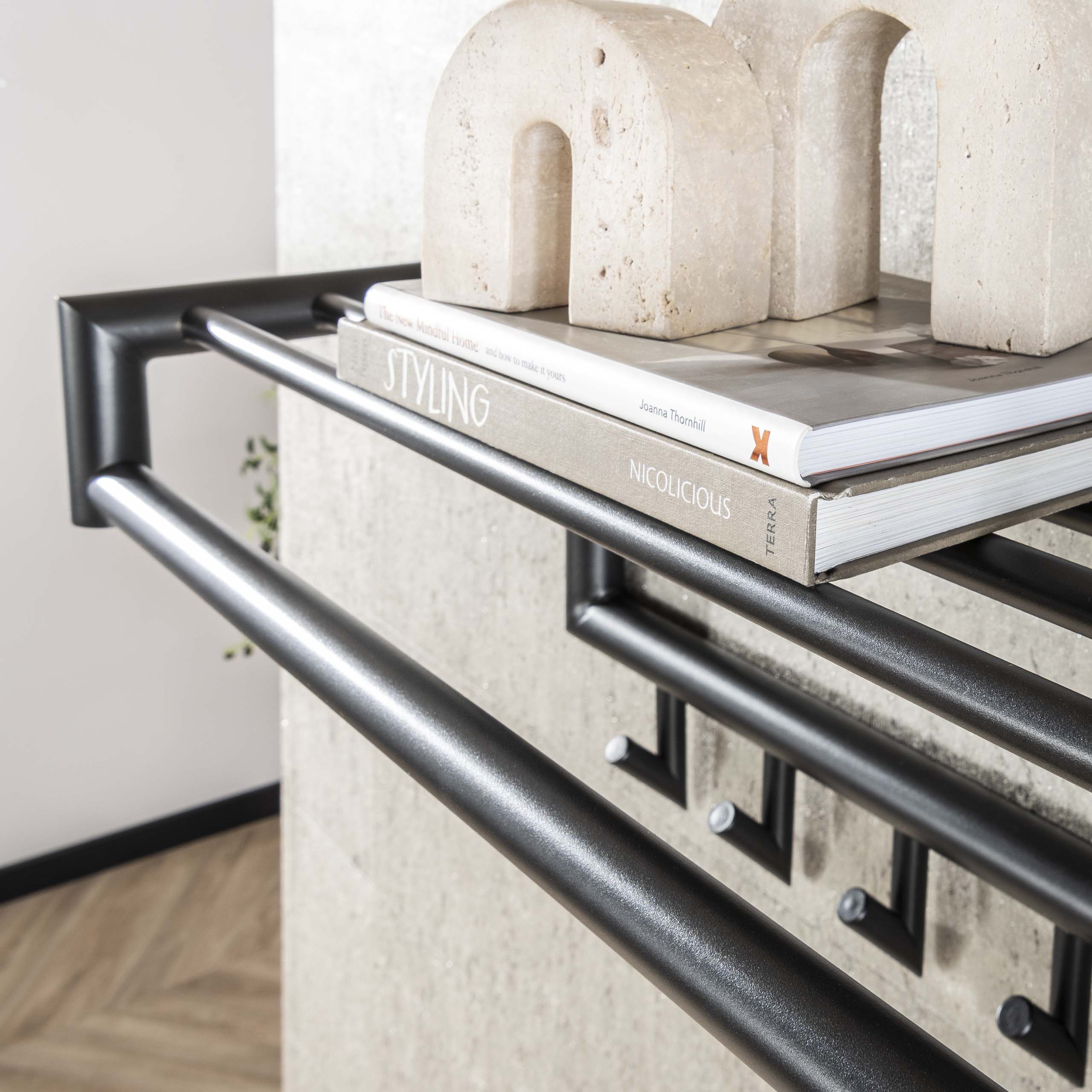 Klädhängare Tubostav + hatthylla 10 krokar - Matt mörkgrå